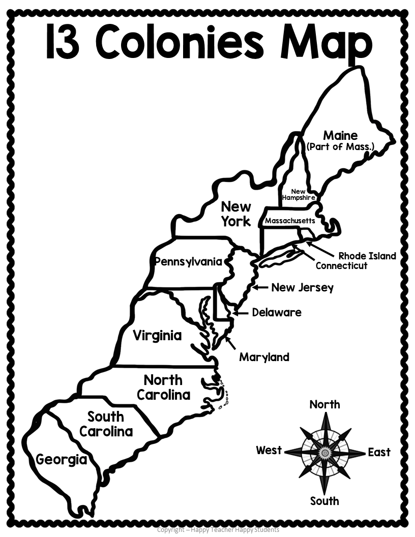13 Colonies Map Printable Blank