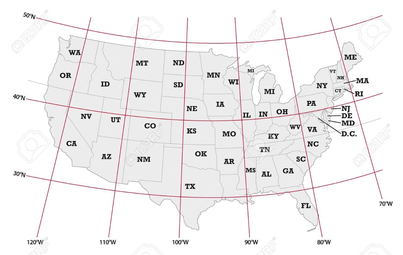 Administrative Map United States With Latitude And Longitude 