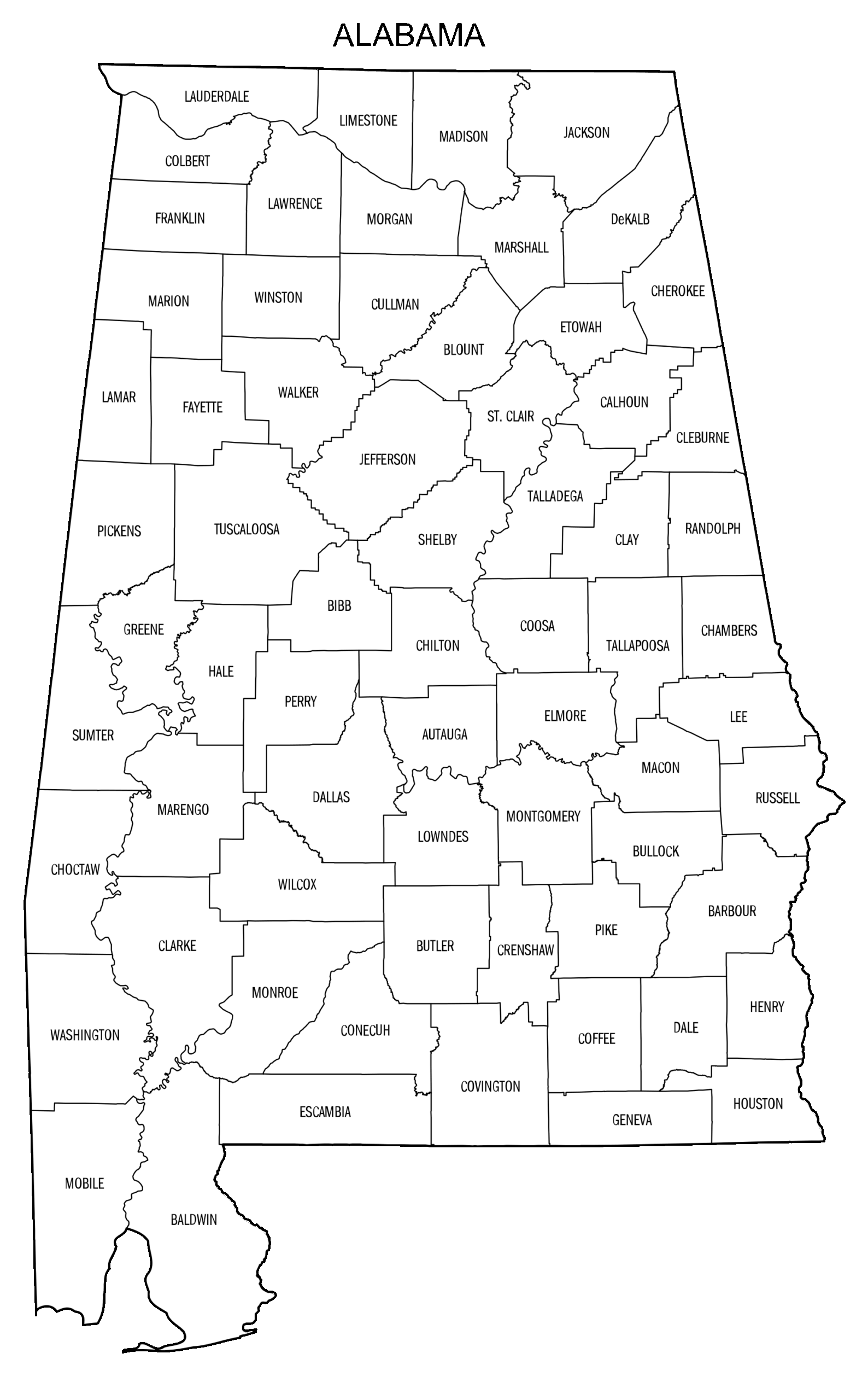 Alabama County Map Printable State Map With County Lines Free Printables Monograms Design Tools Patterns U0026 DIY Projects