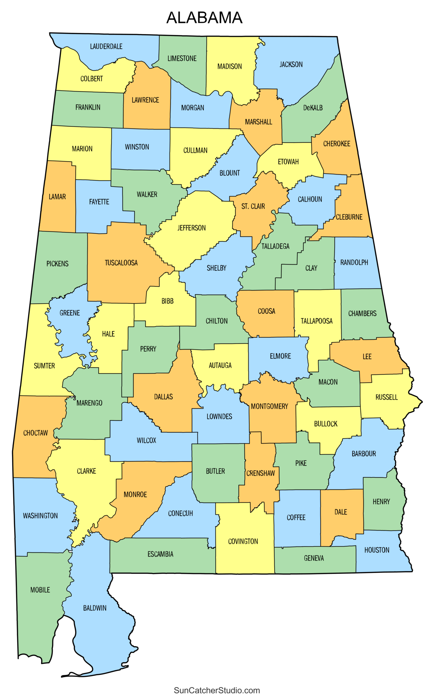 Alabama County Map Printable State Map With County Lines Free Printables Monograms Design Tools Patterns U0026 DIY Projects