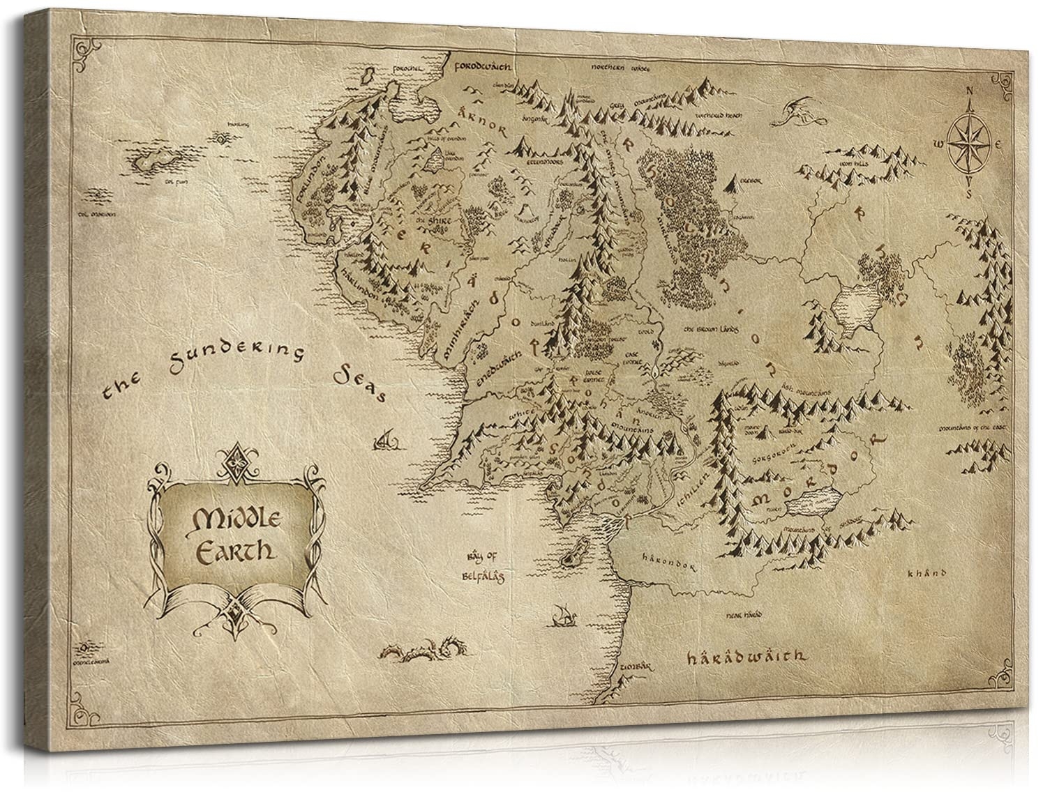 Amazon Middle Earth Map Wall Art Canvas Print Fantasy Map Of Middle Earth 12 H X 18 W With Inner Wooden Frame Lightweight U0026 Easy To Hang Perfect For Bedroom 