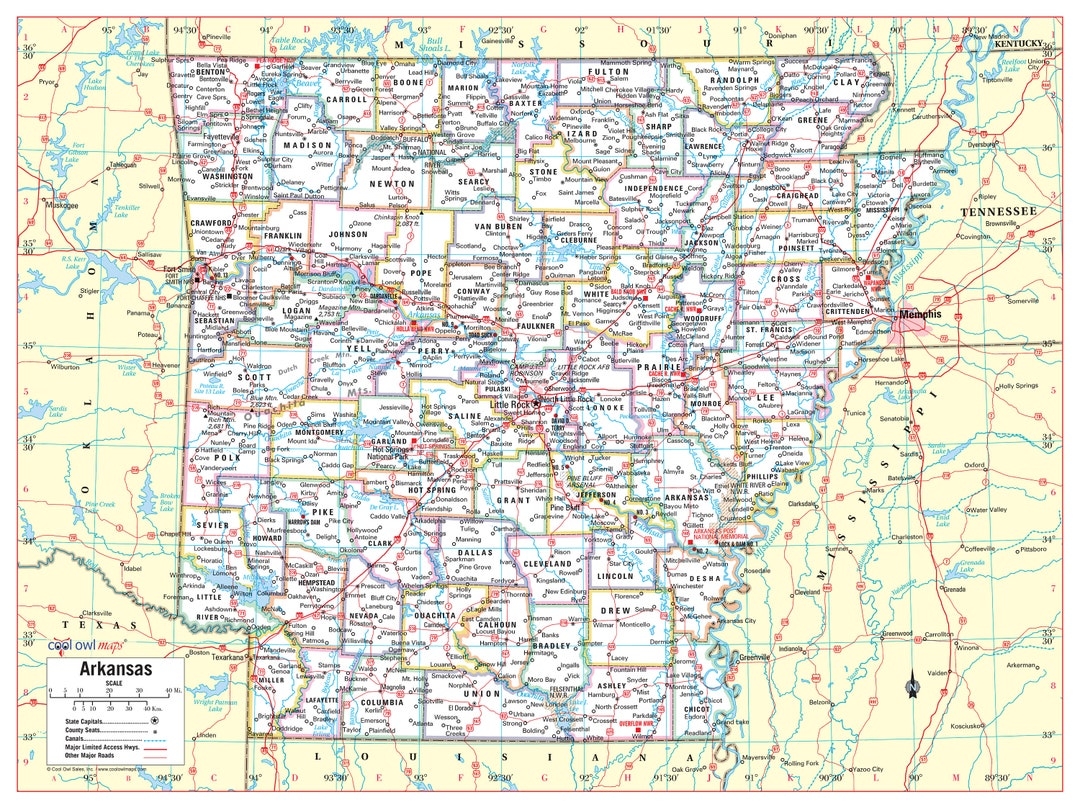 ARKANSAS State Wall Map Large Print Poster 32
