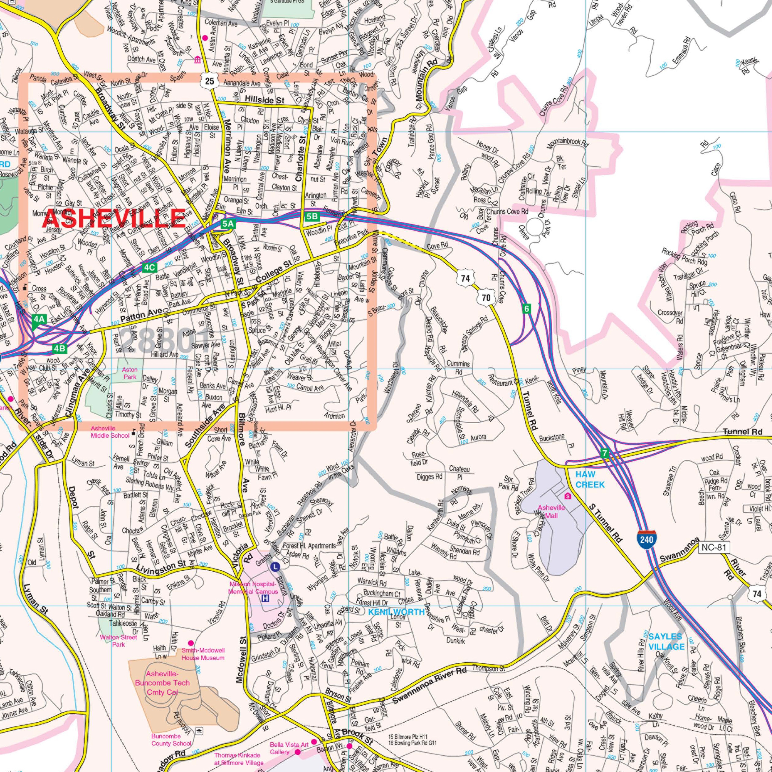Asheville NC Wall Map By Kappa The Map Shop