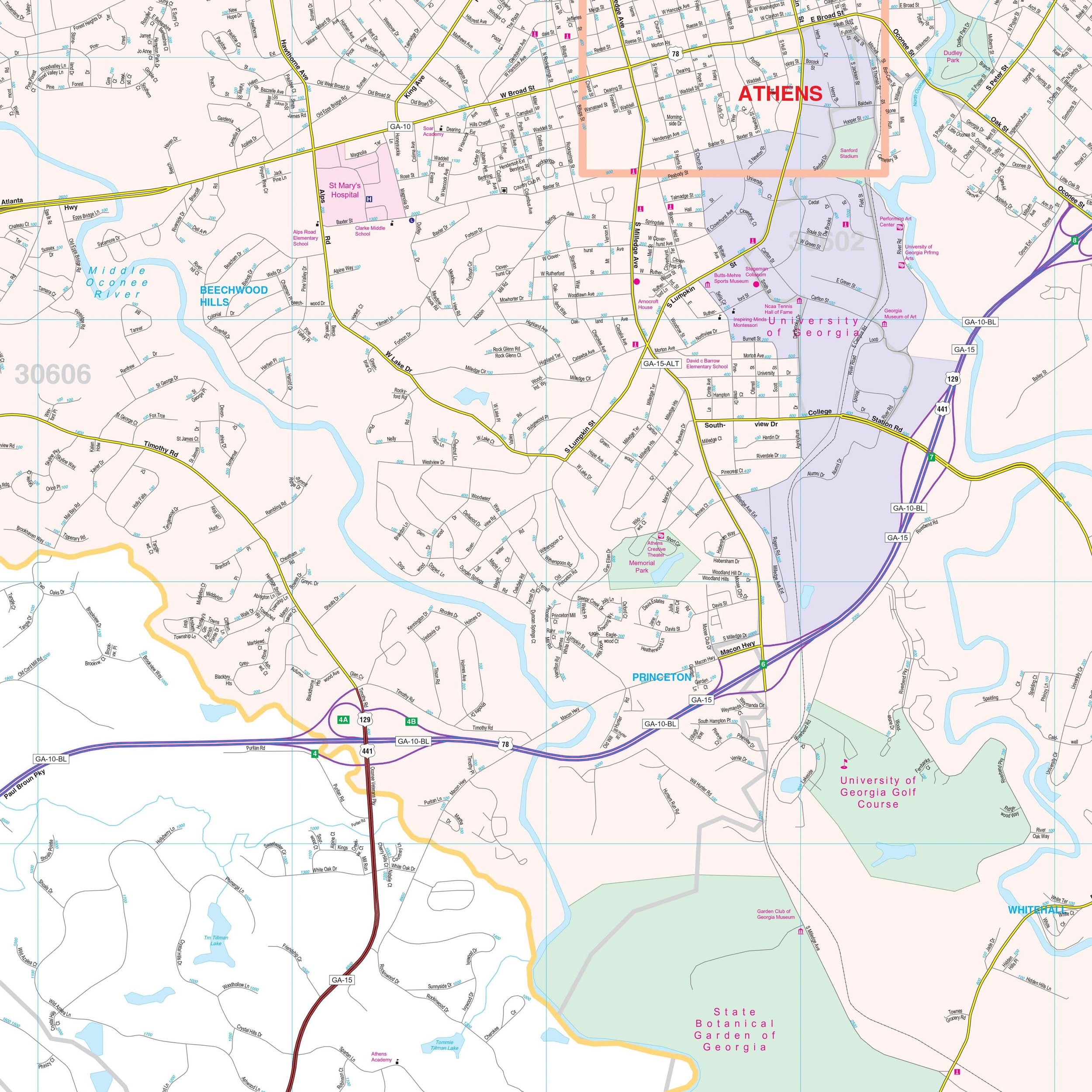 Athens GA Wall Map By Kappa The Map Shop
