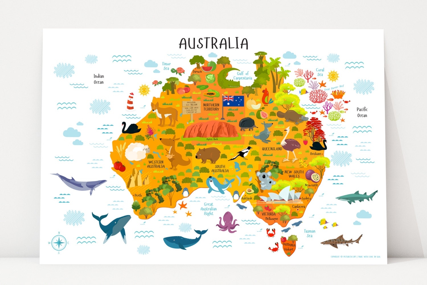 Australia Map Printable Wall Art Digital Download up To 36