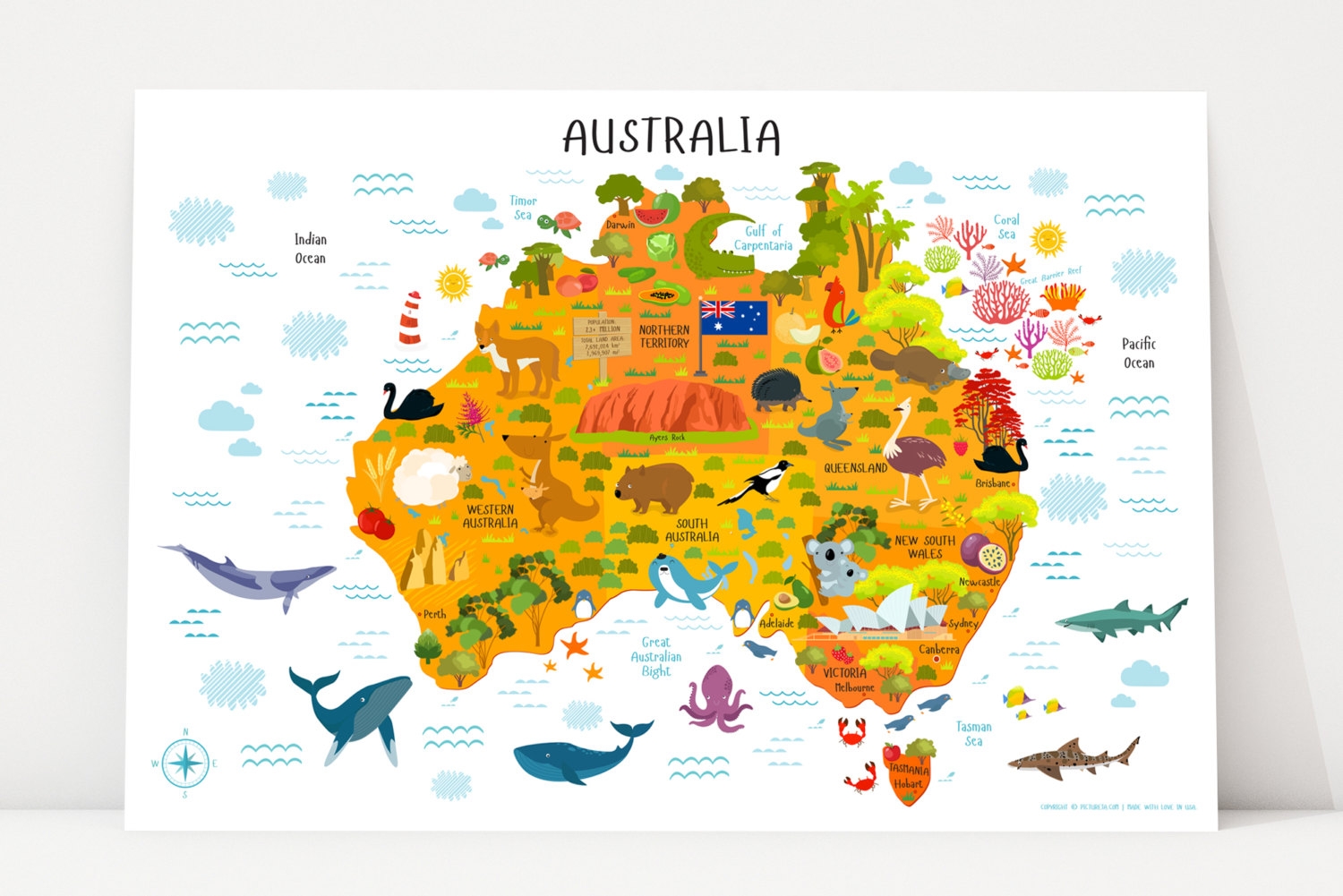 Australia Map Printable Wall Art Digital Download up To 36