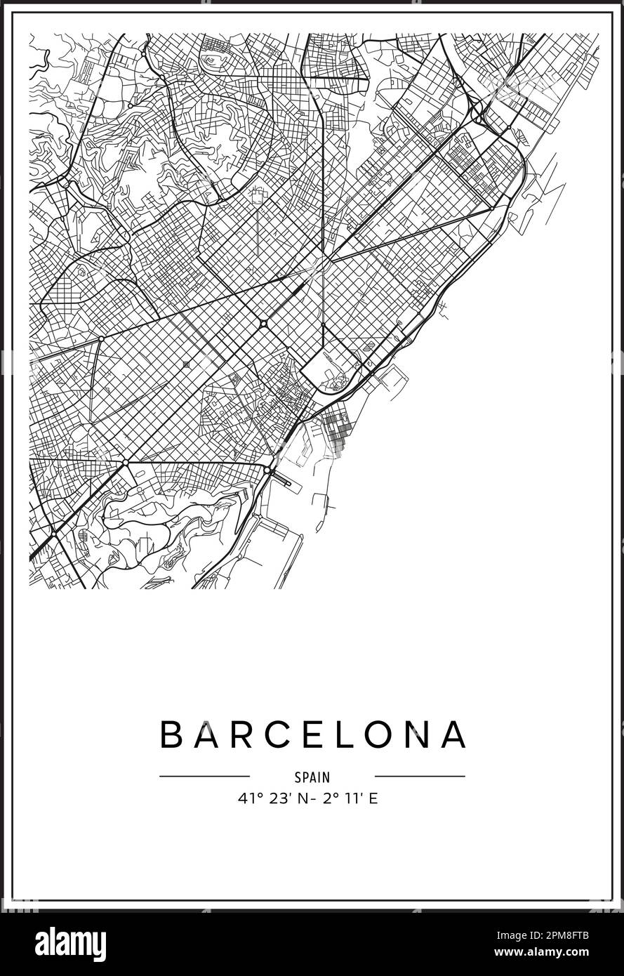 Black And White Printable Barcelona City Map Poster Design 