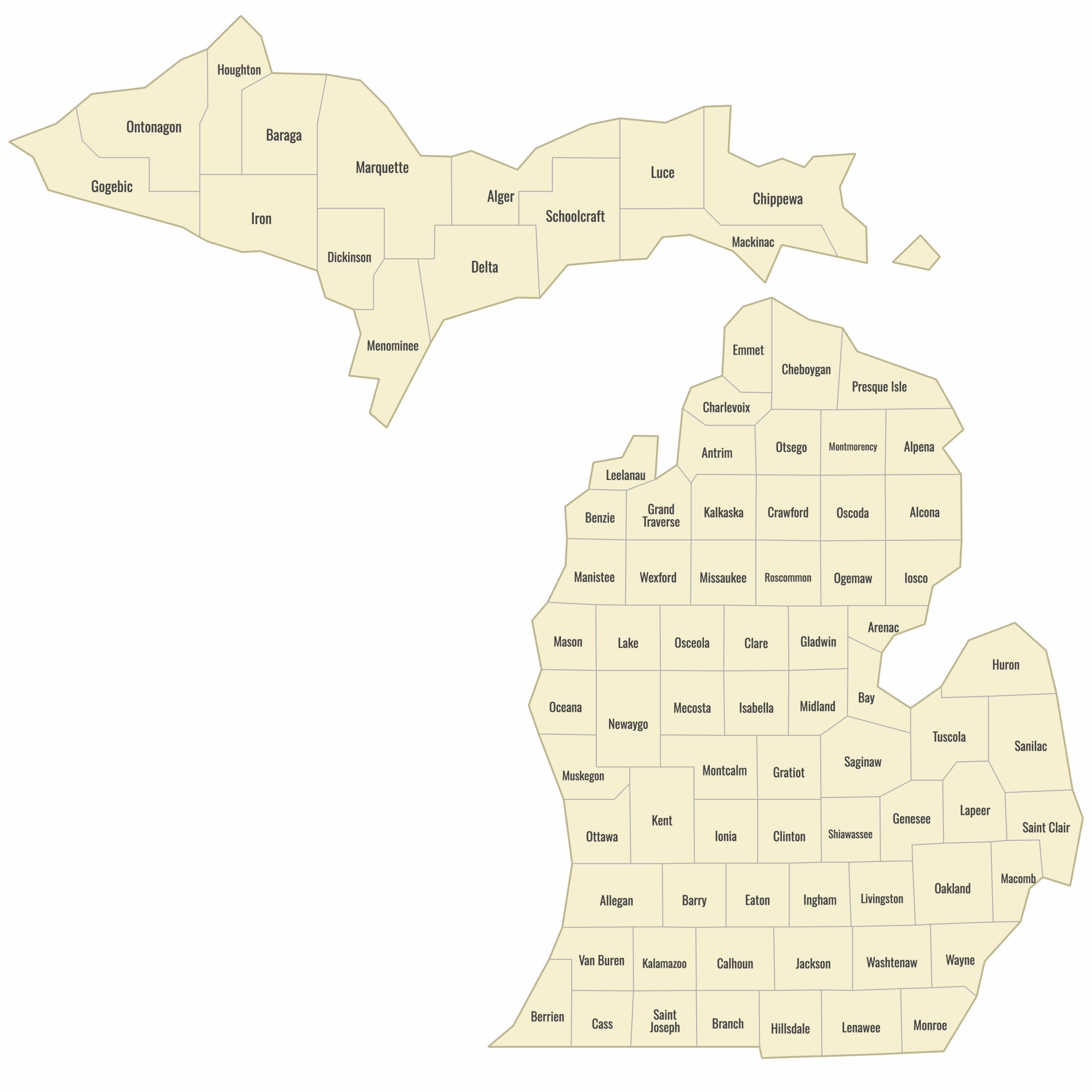 Michigan County Map Printable