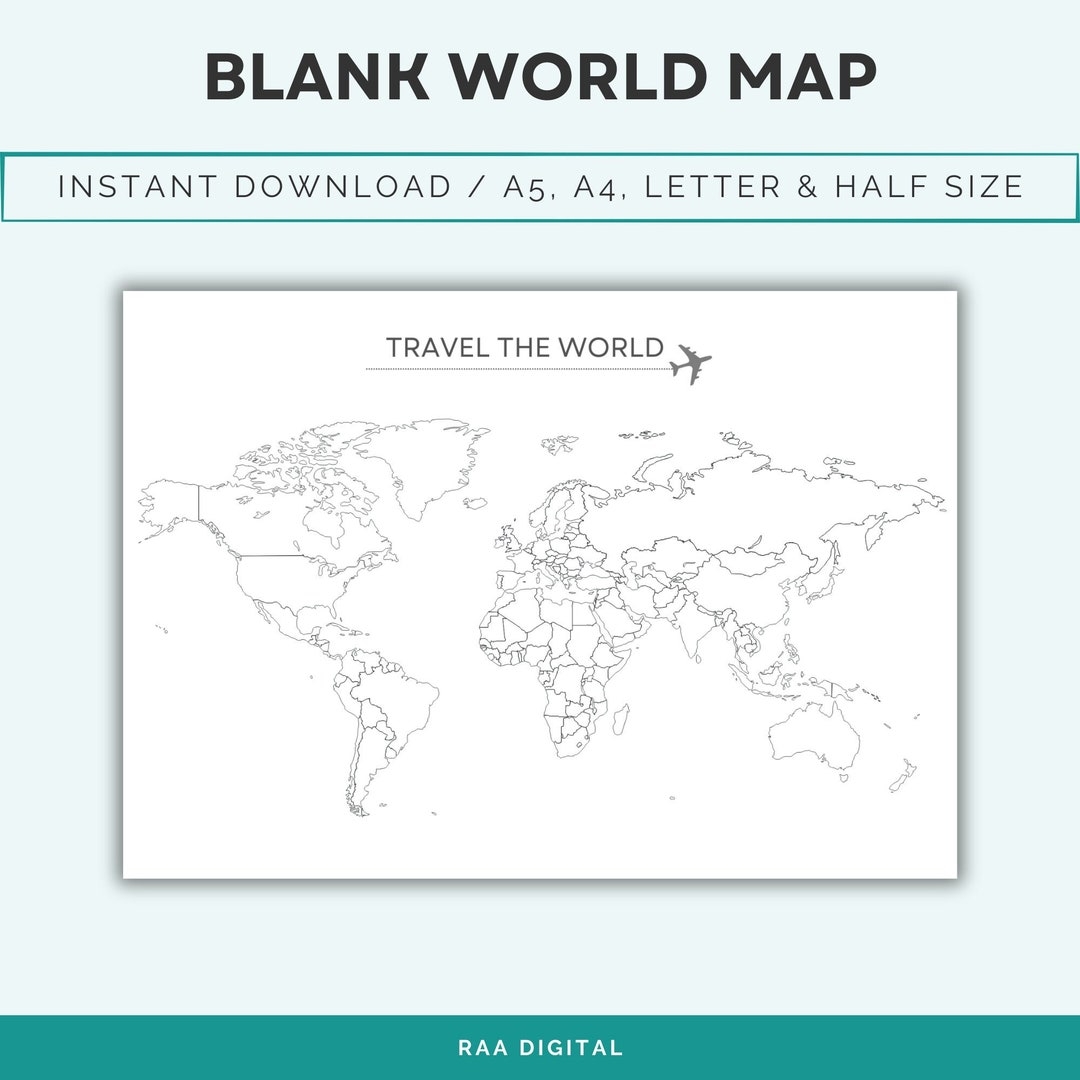 Blank Outline Map Of The World Where I ve Been Printable Blank World Map Travel Map Bucket List Map Landscape 4 Sizes Digital File Etsy