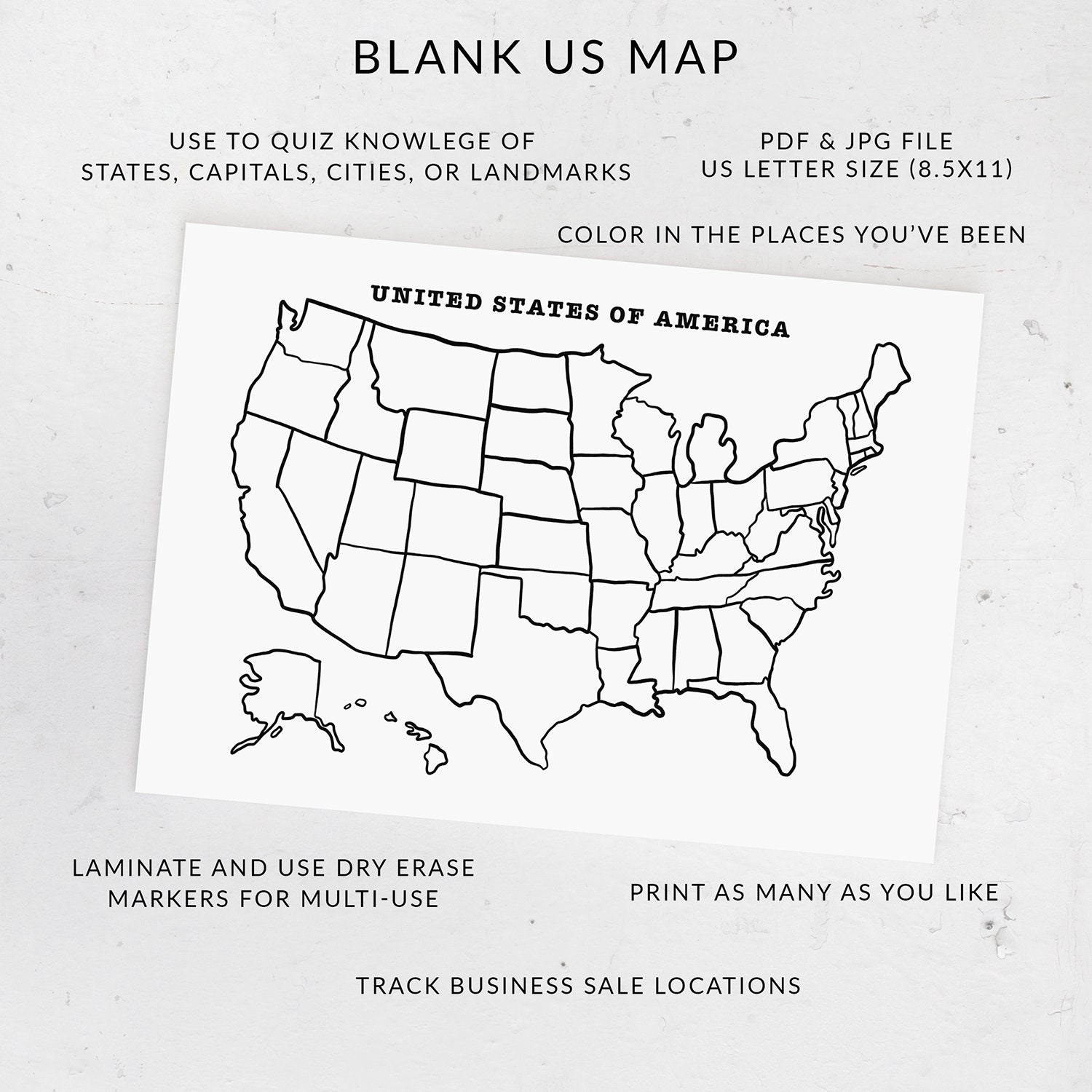 Blank USA State Map Places I ve Been Map Blank US Map Quiz 