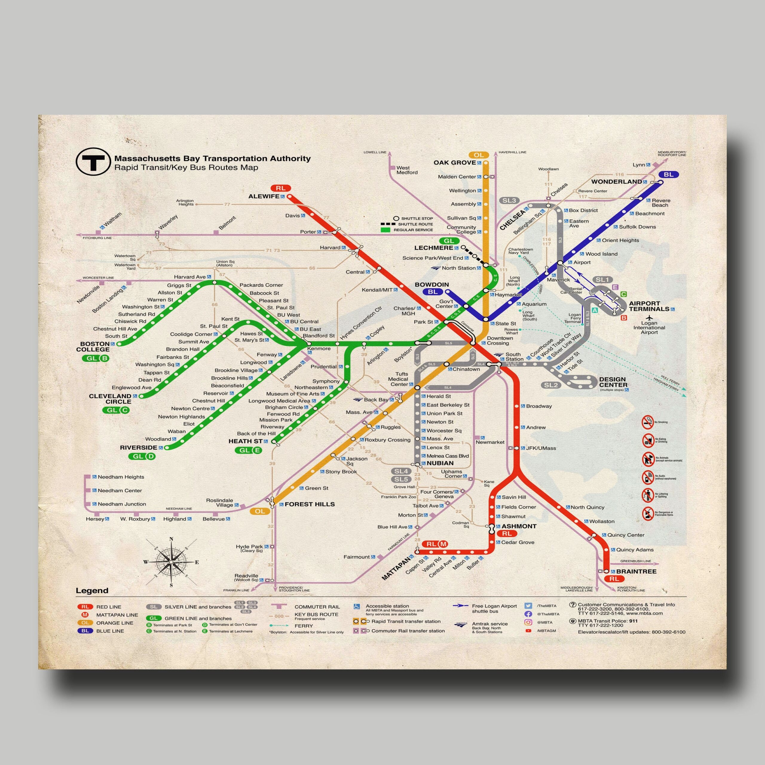 Boston Map Metro Map Print Vintage Poster MTA Etsy