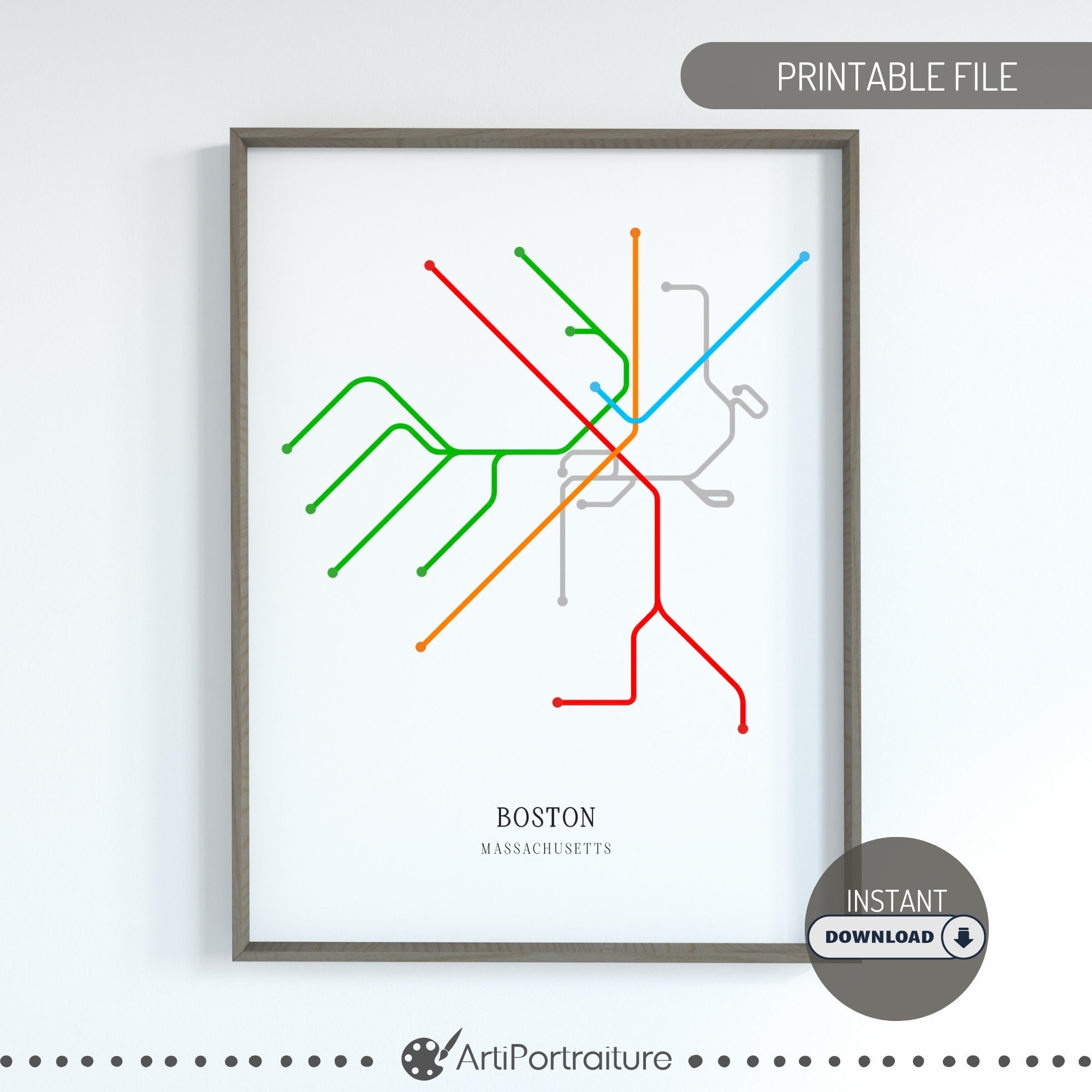 Boston T Train Map Boston Subway Map Boston Metro Map Boston Transit Wall Art Transportation Poster Traveler Gift Boston Gifts MBTA Etsy