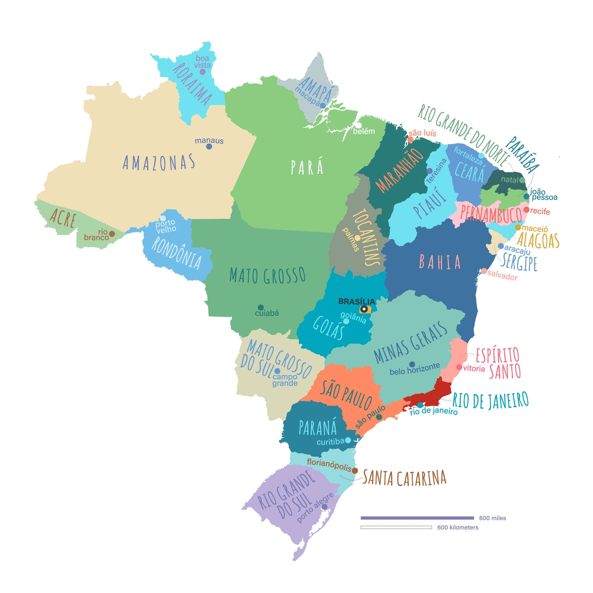 Brazil Map PRINTABLE Brazil States And Capitals Labeled Brazil 