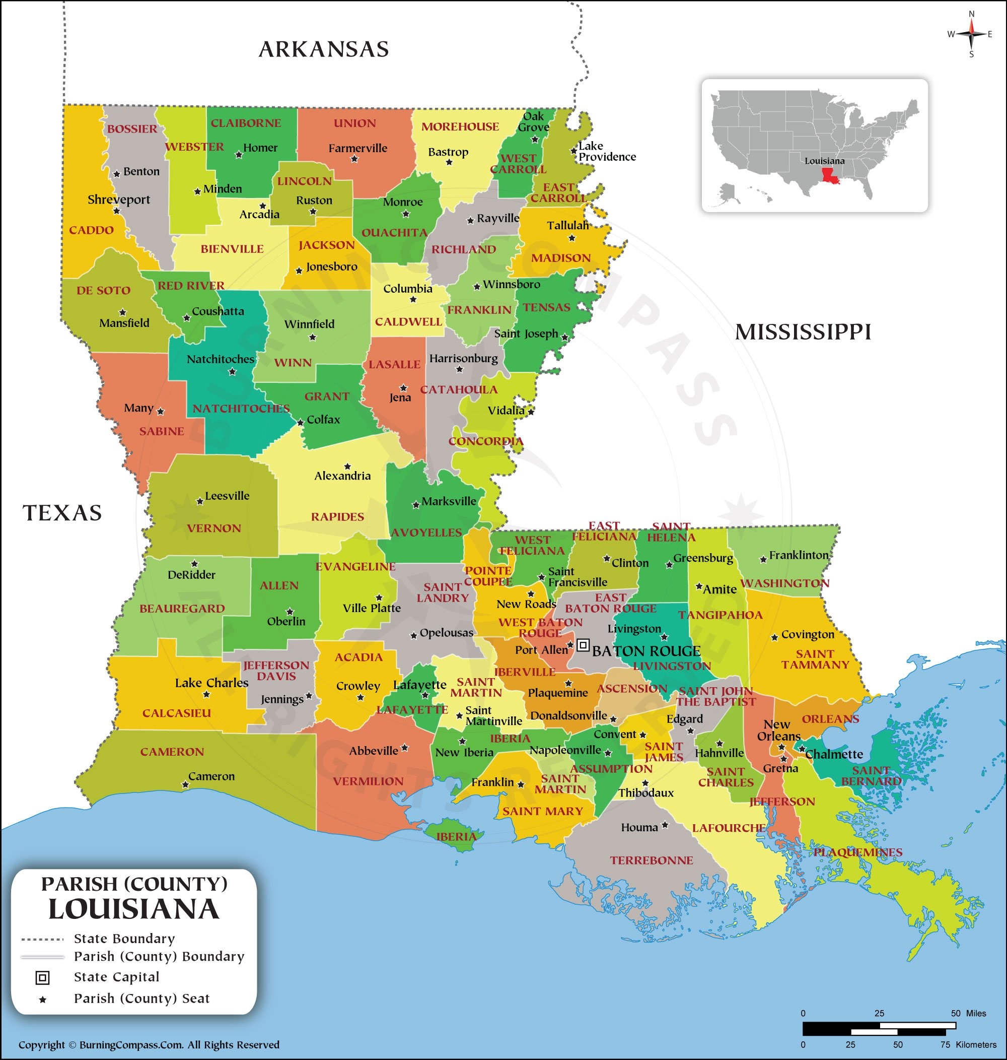 Louisiana Parish Map Printable