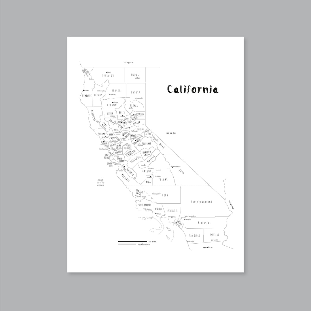 California Map Poster PRINTABLE California County Map CA California Print California State Map Modern Home Decor P503 Etsy