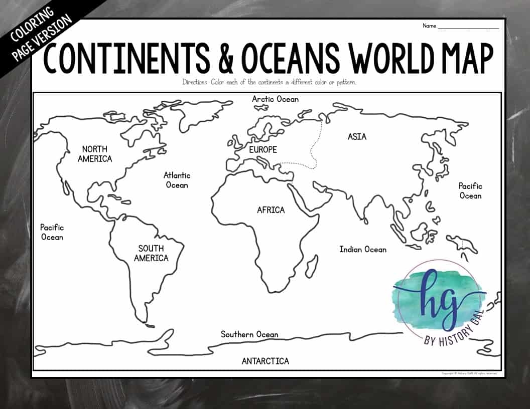 World Map Oceans And Continents Printable