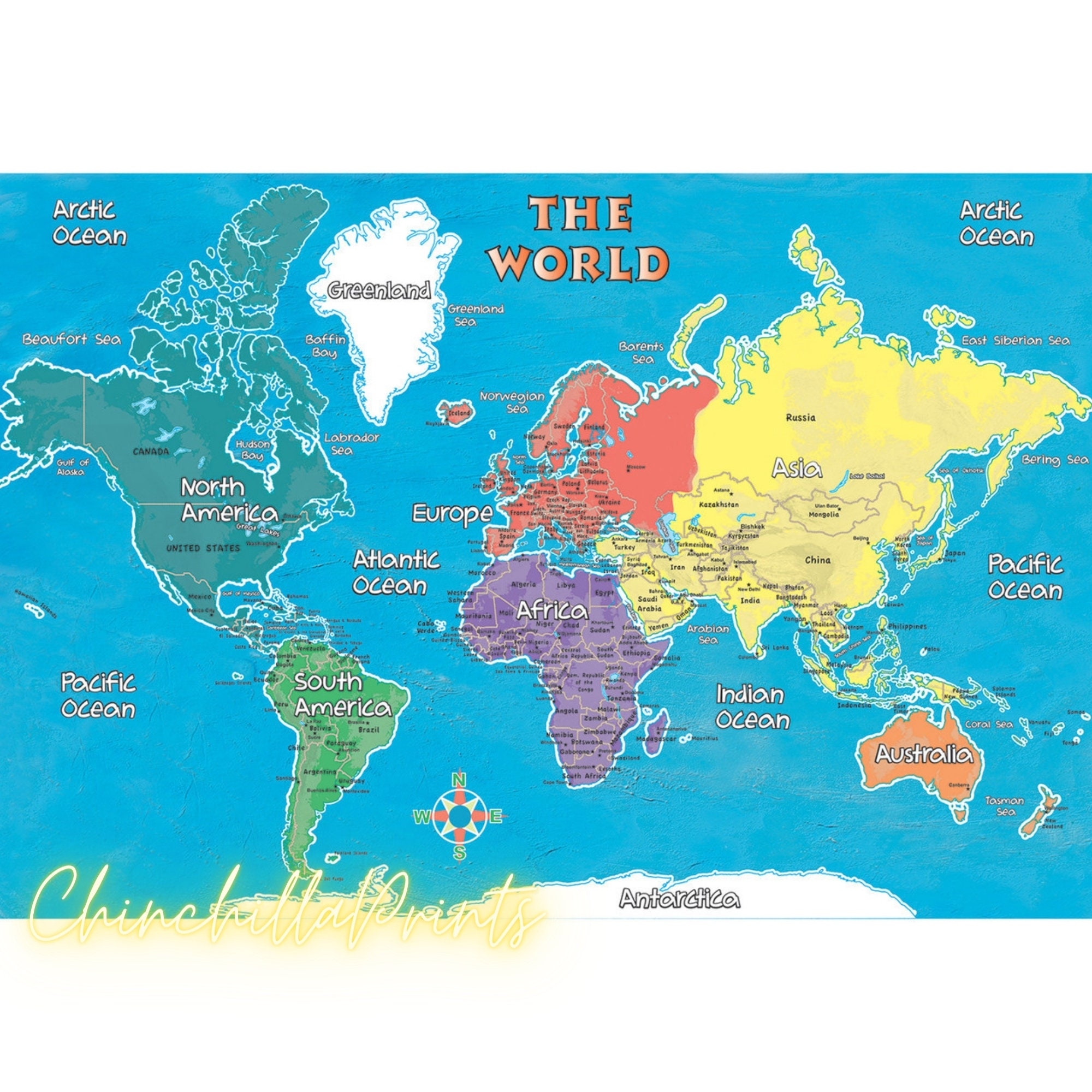 Continents Geography Cards World Map Printable Continents Oceans Of The World Oceans Of The World Preschool Printable Homeschool Etsy Canada
