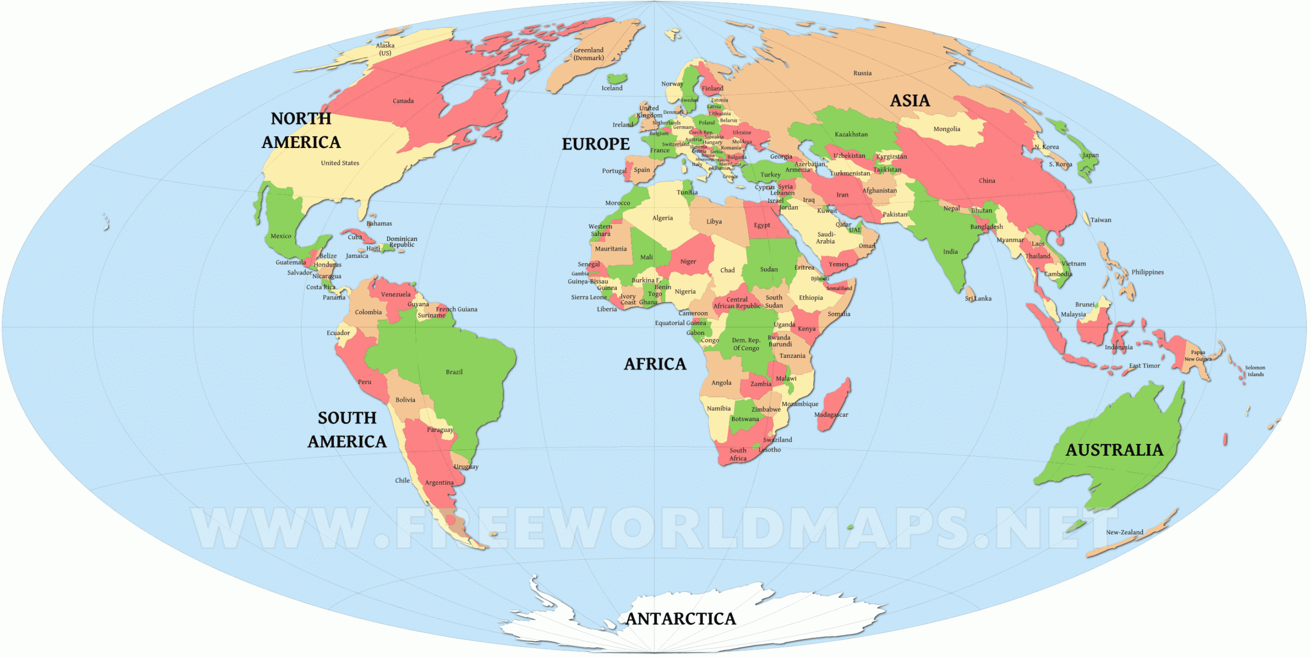 World Map With Countries Free Printable