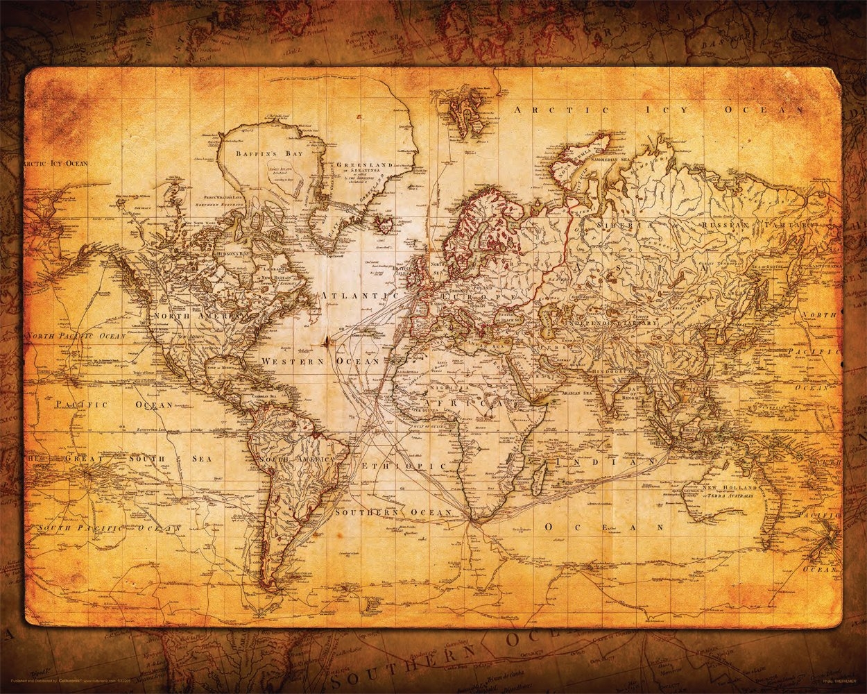 Culturenik World Map Antique Vintage Old Style Decorative Educational Poster Print 16x20 Unframed