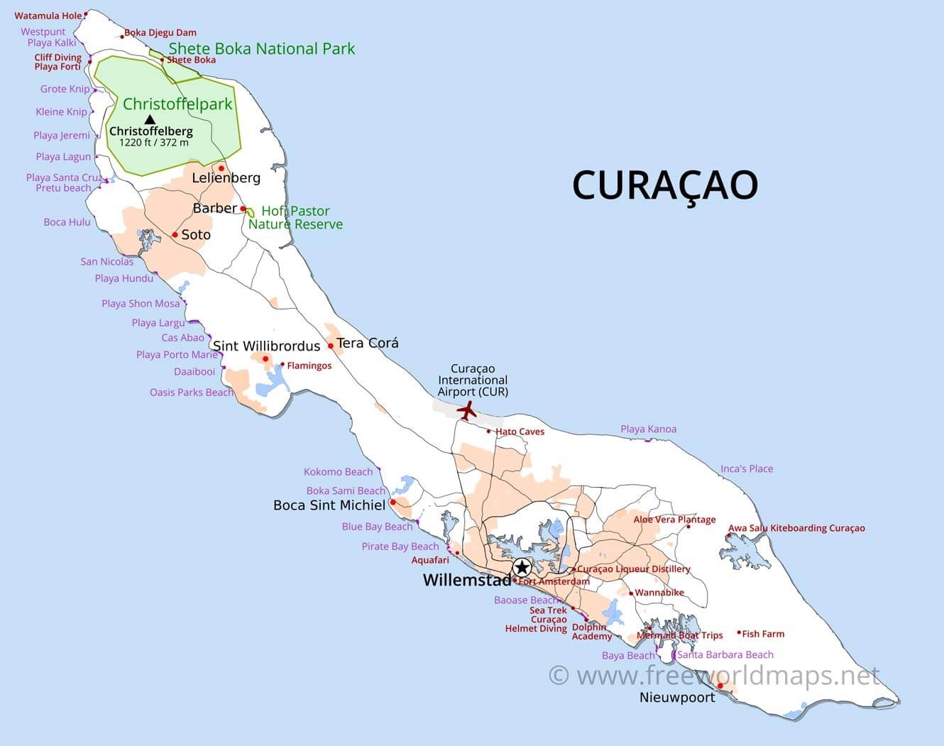Cura ao Map Geographical Features Of Cura ao Of The Caribbean Freeworldmaps