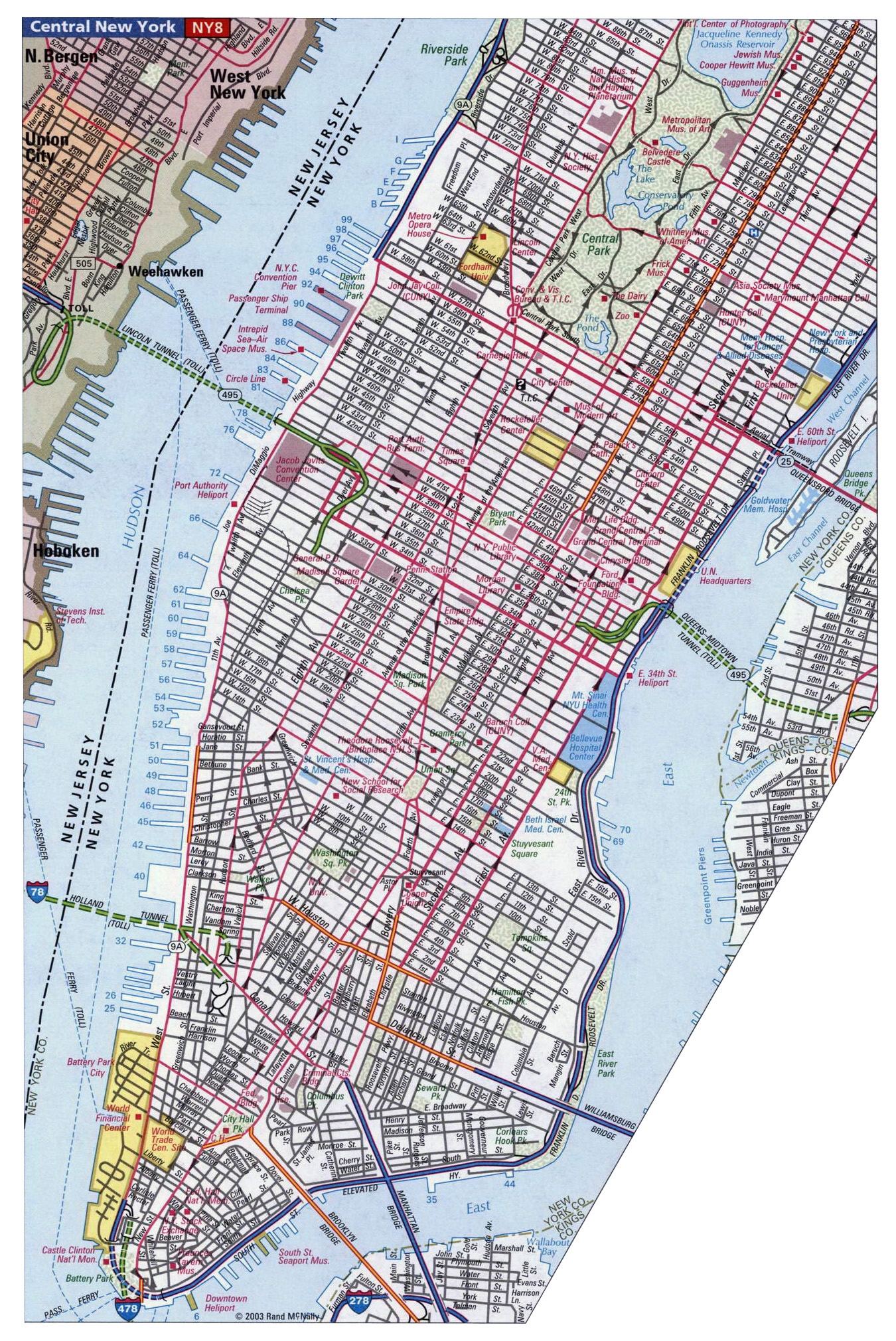 Detailed Street Map Of Manhattan NYC New York USA United 