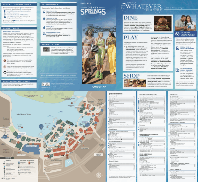 Disney Springs Map At Walt Disney World Resort Printable PDF