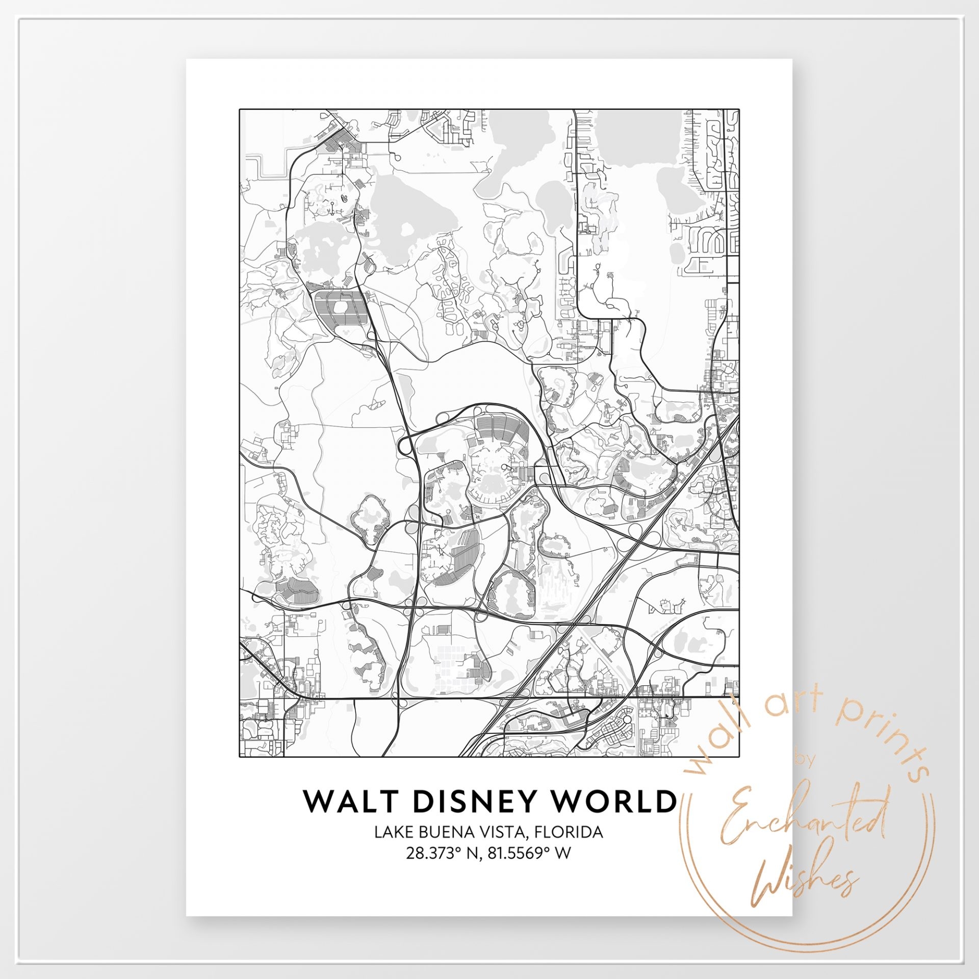 Disney World Road Map Print Printable Wall Art Or Printed U0026 Shipped