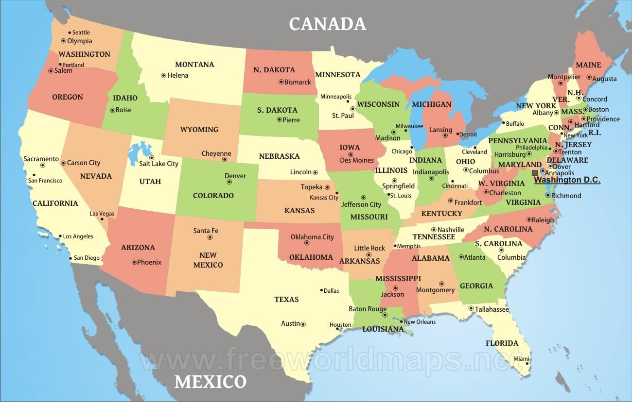 Us Map With States Labeled Printable