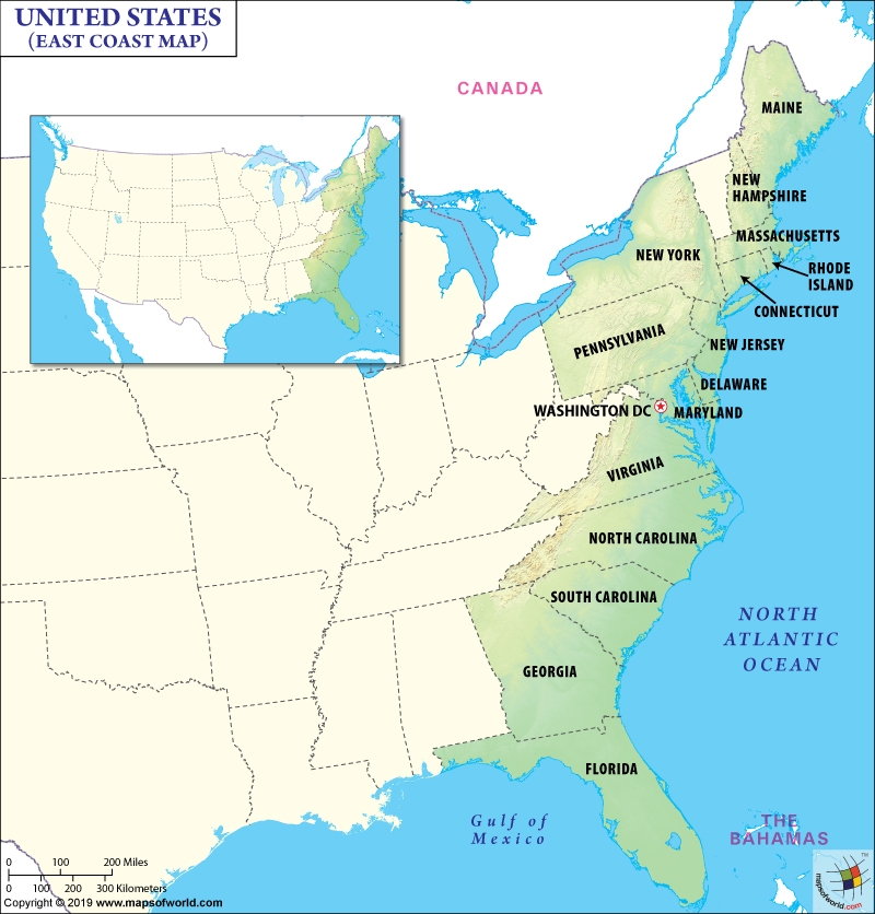 East Coast USA Map Geographic Features And Cities