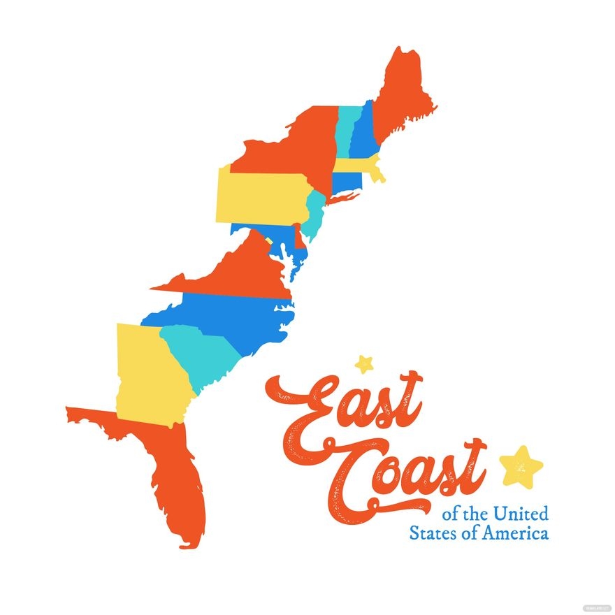 East Coast USA Map Vector In Illustrator SVG JPG EPS PNG Download Template