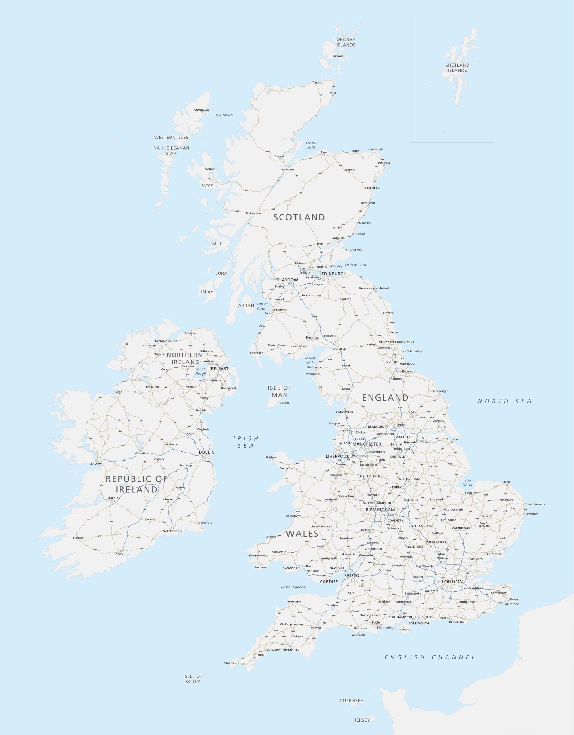 Editable Map Of Britain And Ireland With Cities And Roads Maproom