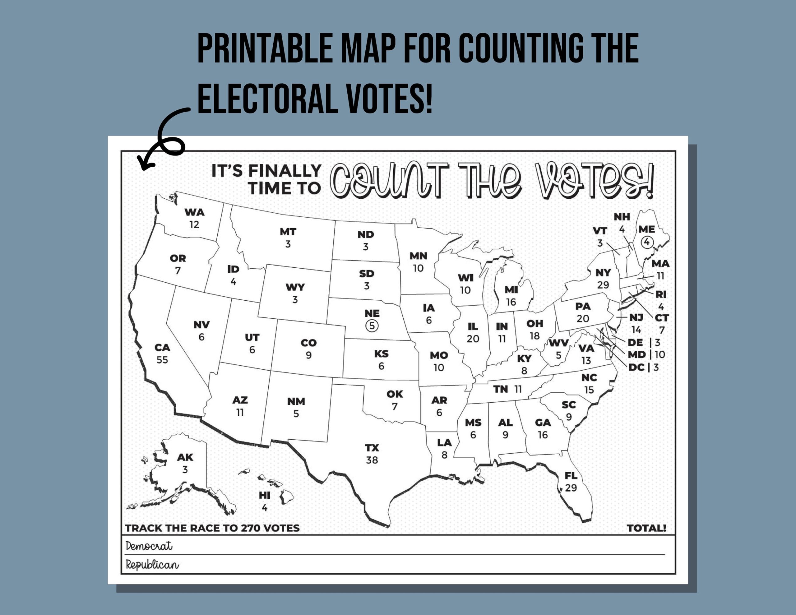 Electoral Map For Election Results Printable Coloring Page Etsy