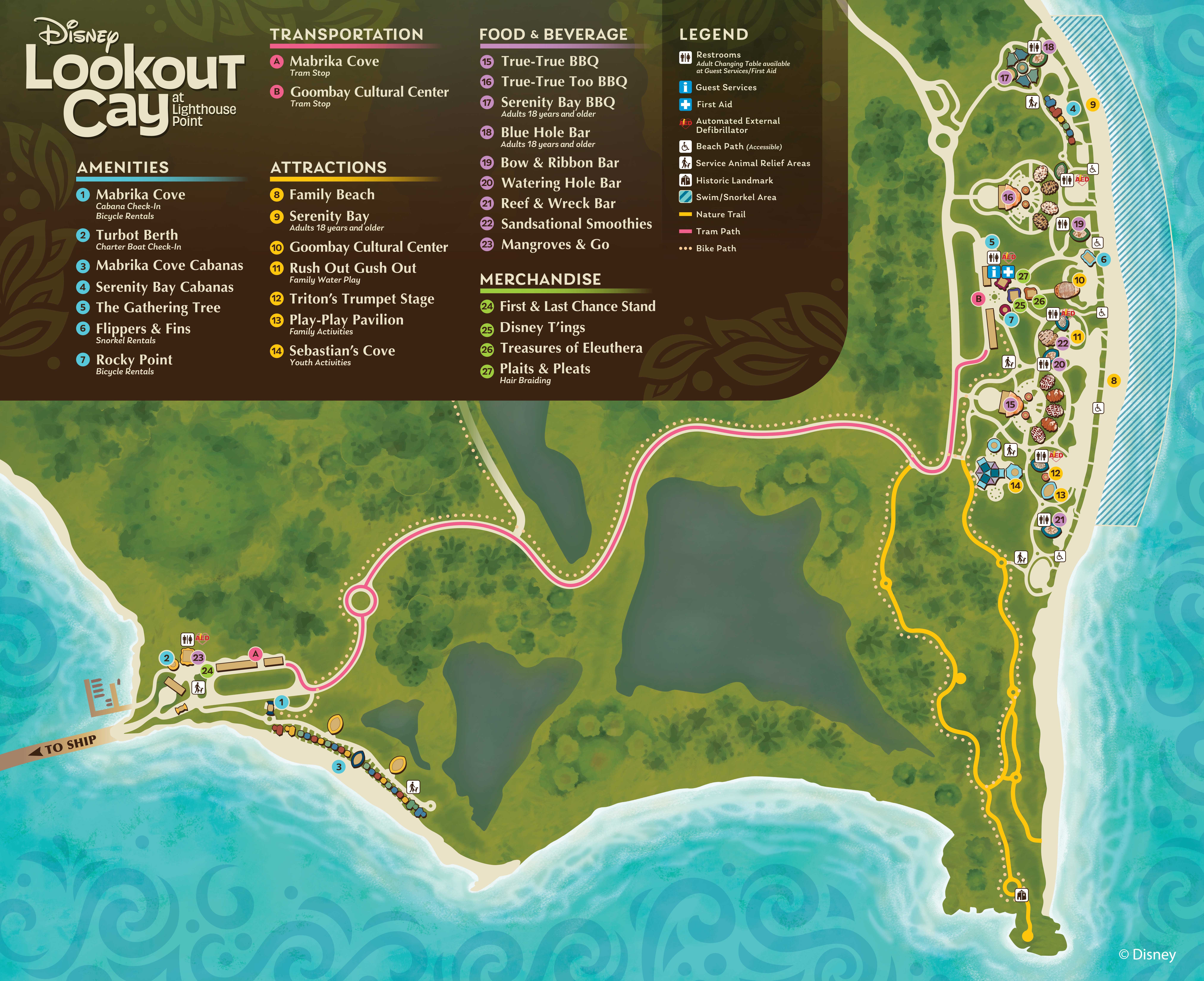 First Look At The Directory Map Of Disney Lookout Cay At Lighthouse Point The Disney Cruise Line Blog