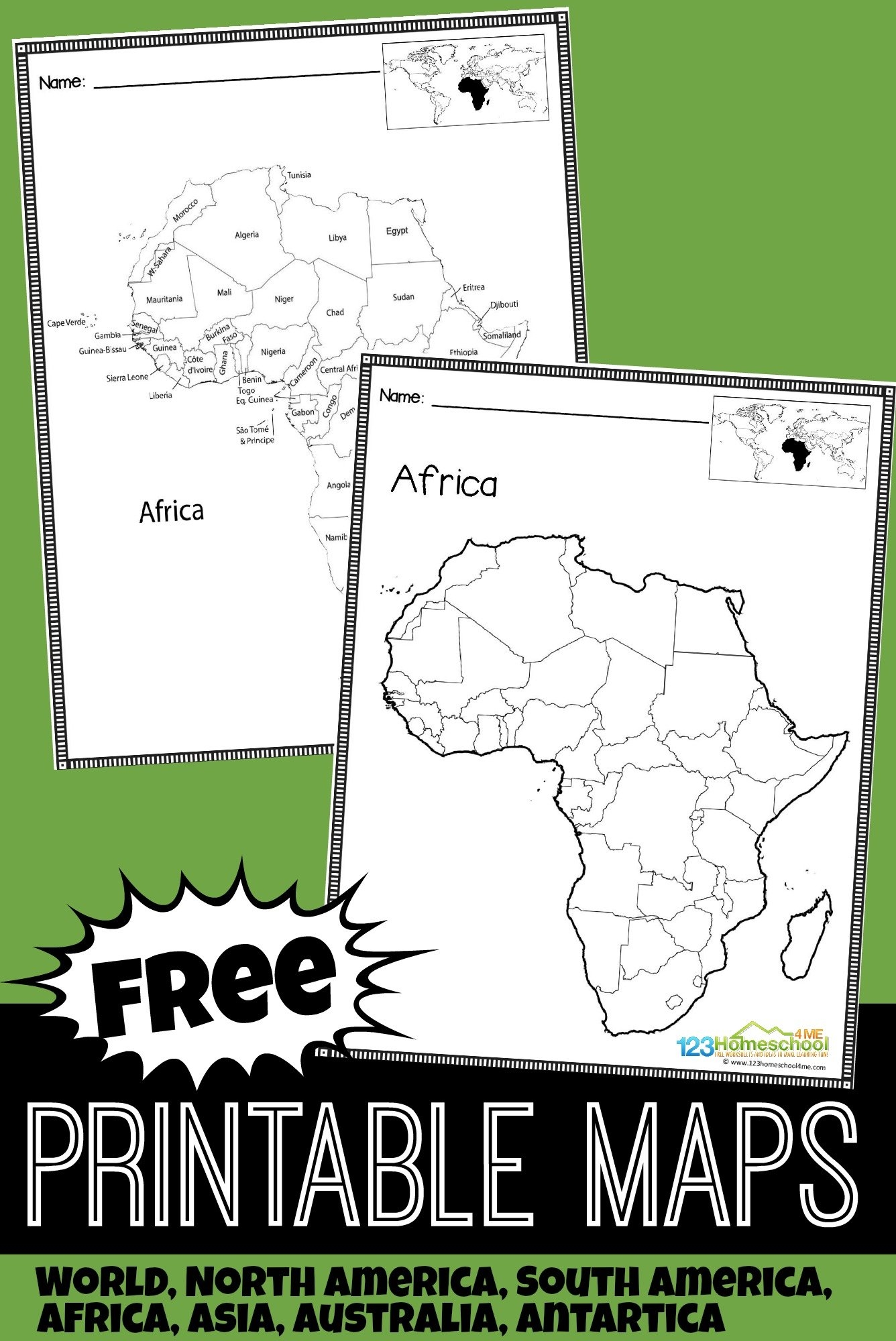  FREE Printable Blank Maps For Kids World Continent USA