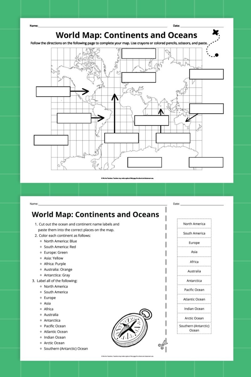 Continents And Oceans Printable Map