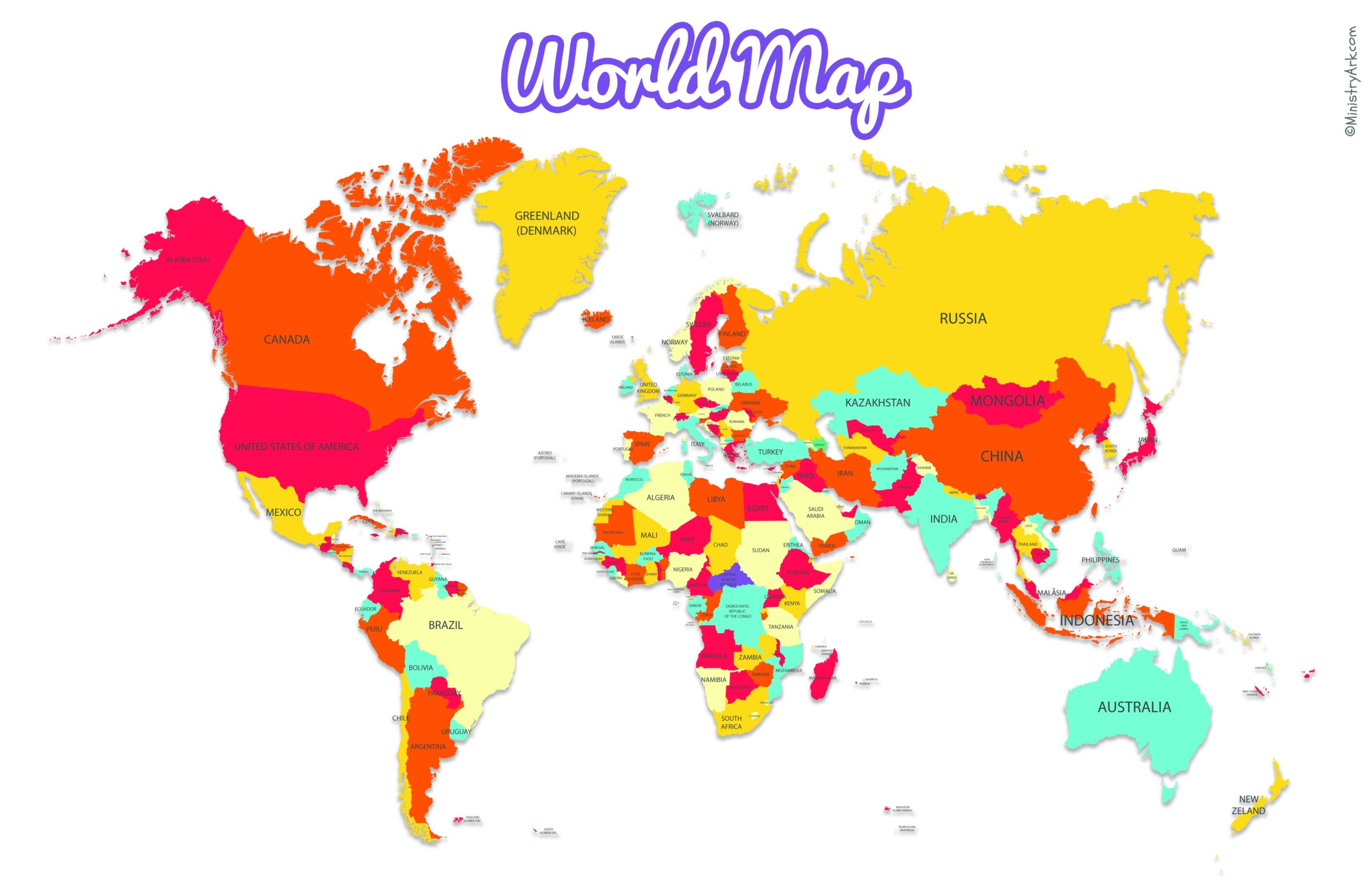 World Map With Countries Printable Free