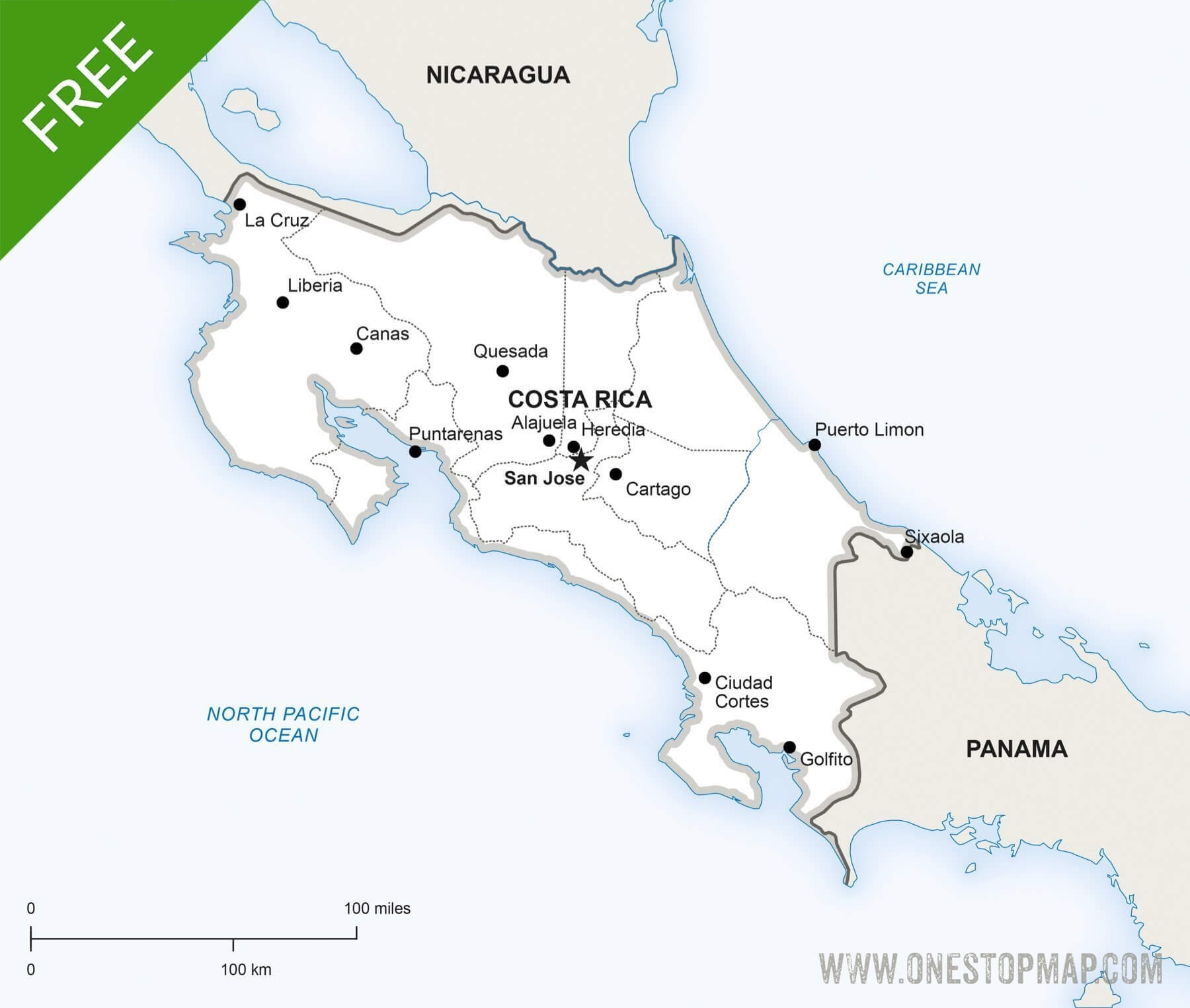 Free Vector Map Of Costa Rica Political One Stop Map