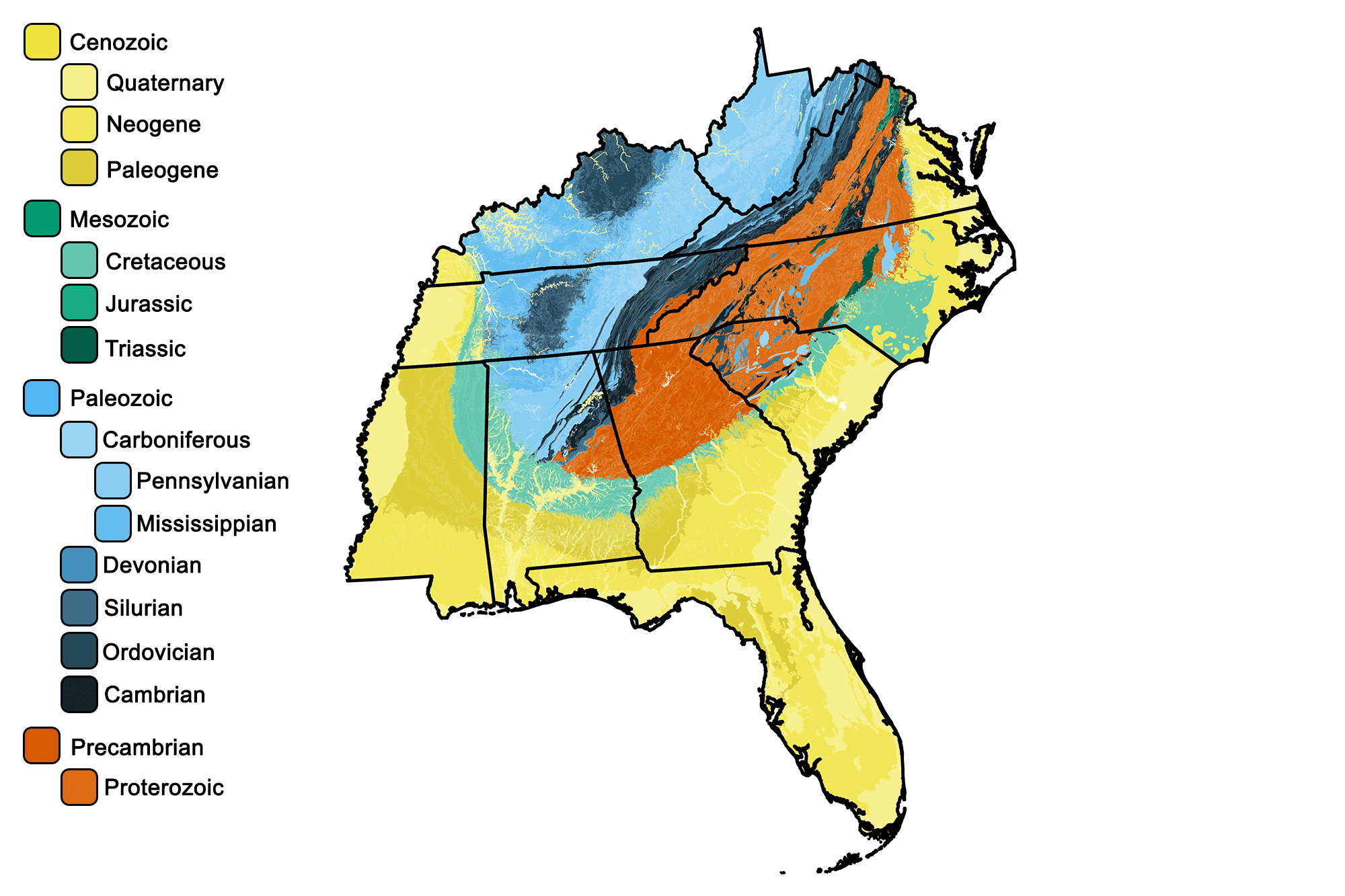 Geologic And Topographic Maps Of The Southeastern United States Earth Home