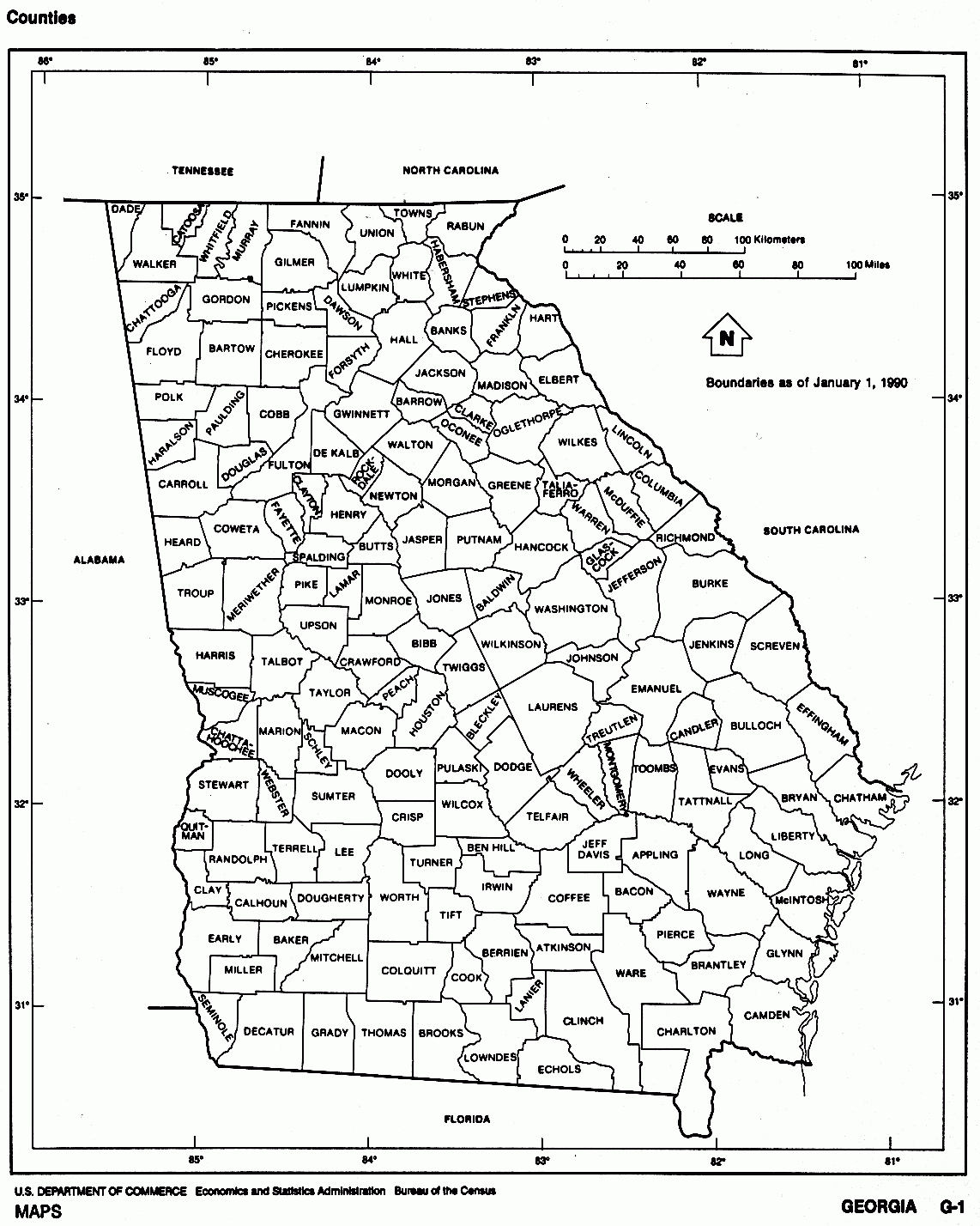 Printable Georgia County Map