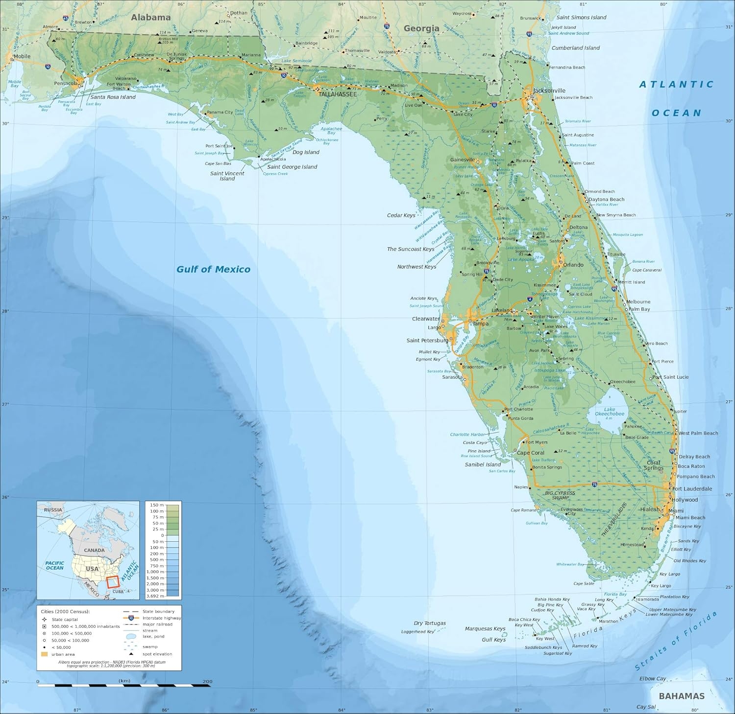Home Comforts Large Detailed Physical Map Of Florida Jamaica Ubuy