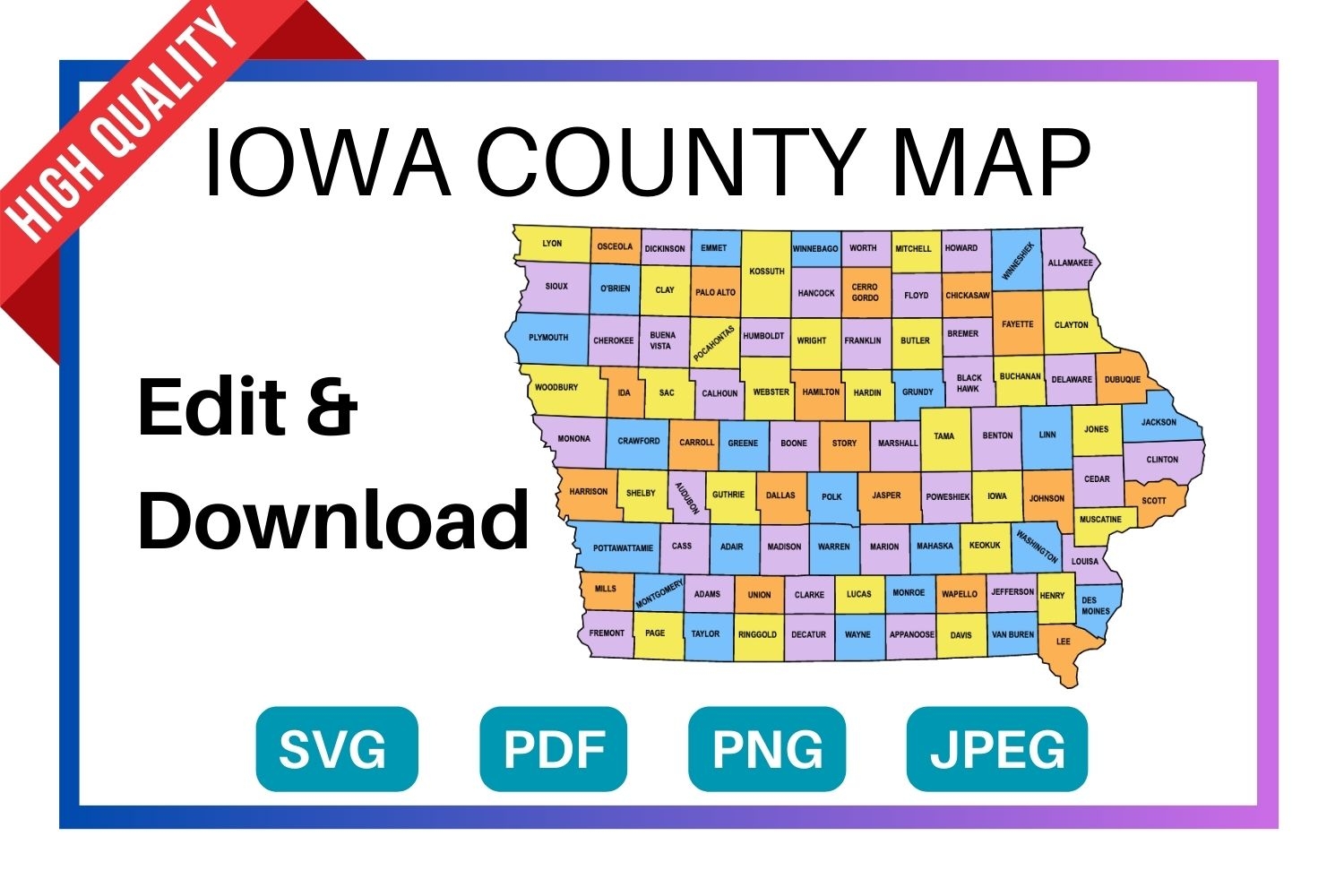Iowa County Map Editable U0026 Printable State County Maps