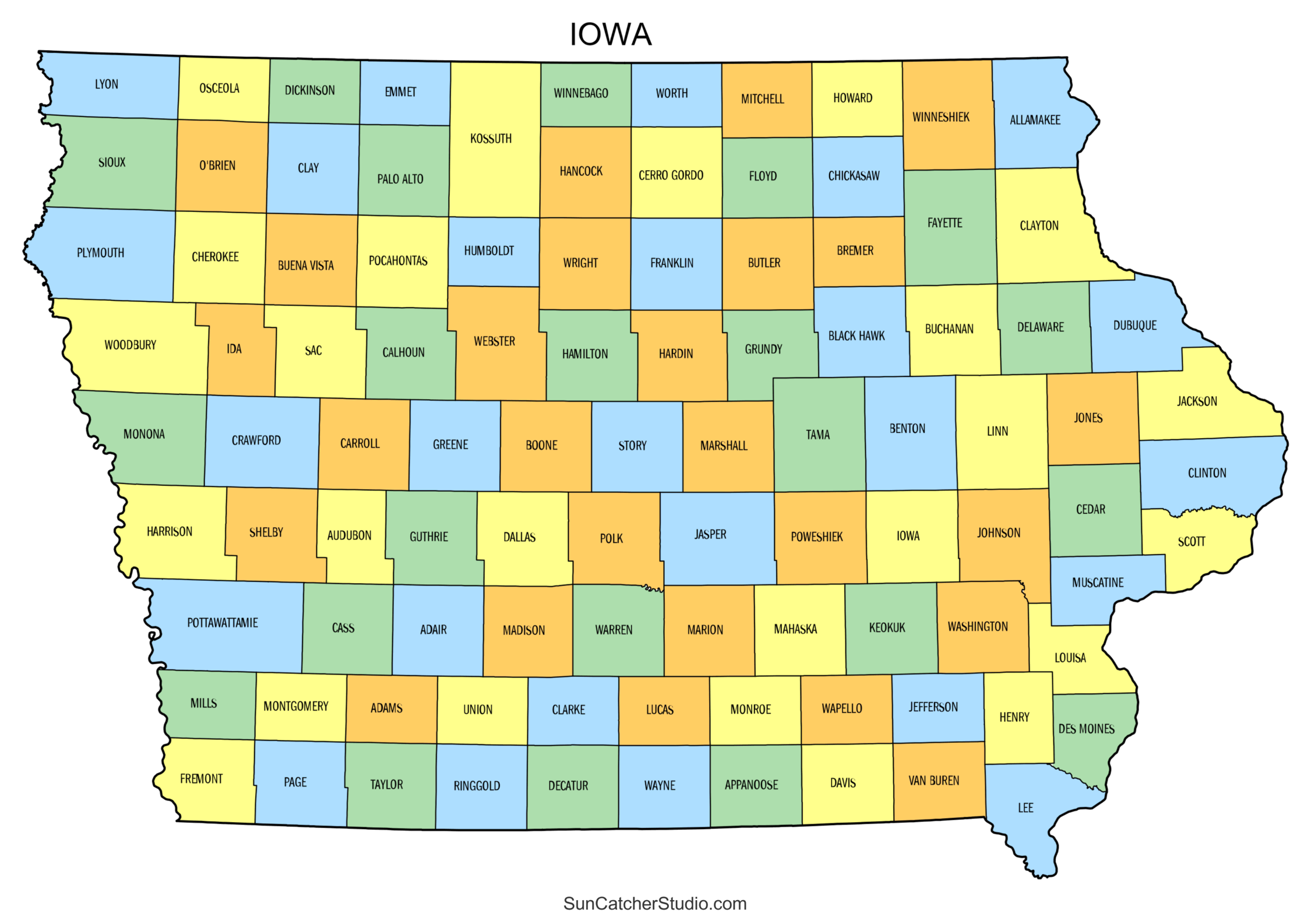 Iowa County Map Printable State Map With County Lines Free 
