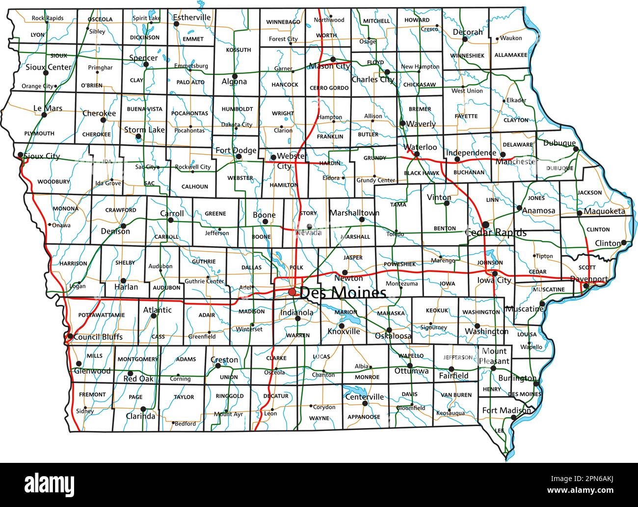 Iowa Road And Highway Map Vector Illustration Stock Vector Image U0026 Art Alamy