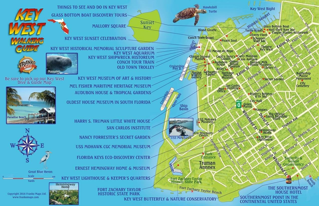 Key West Florida Walking Guide Card Franko Maps Ltd 