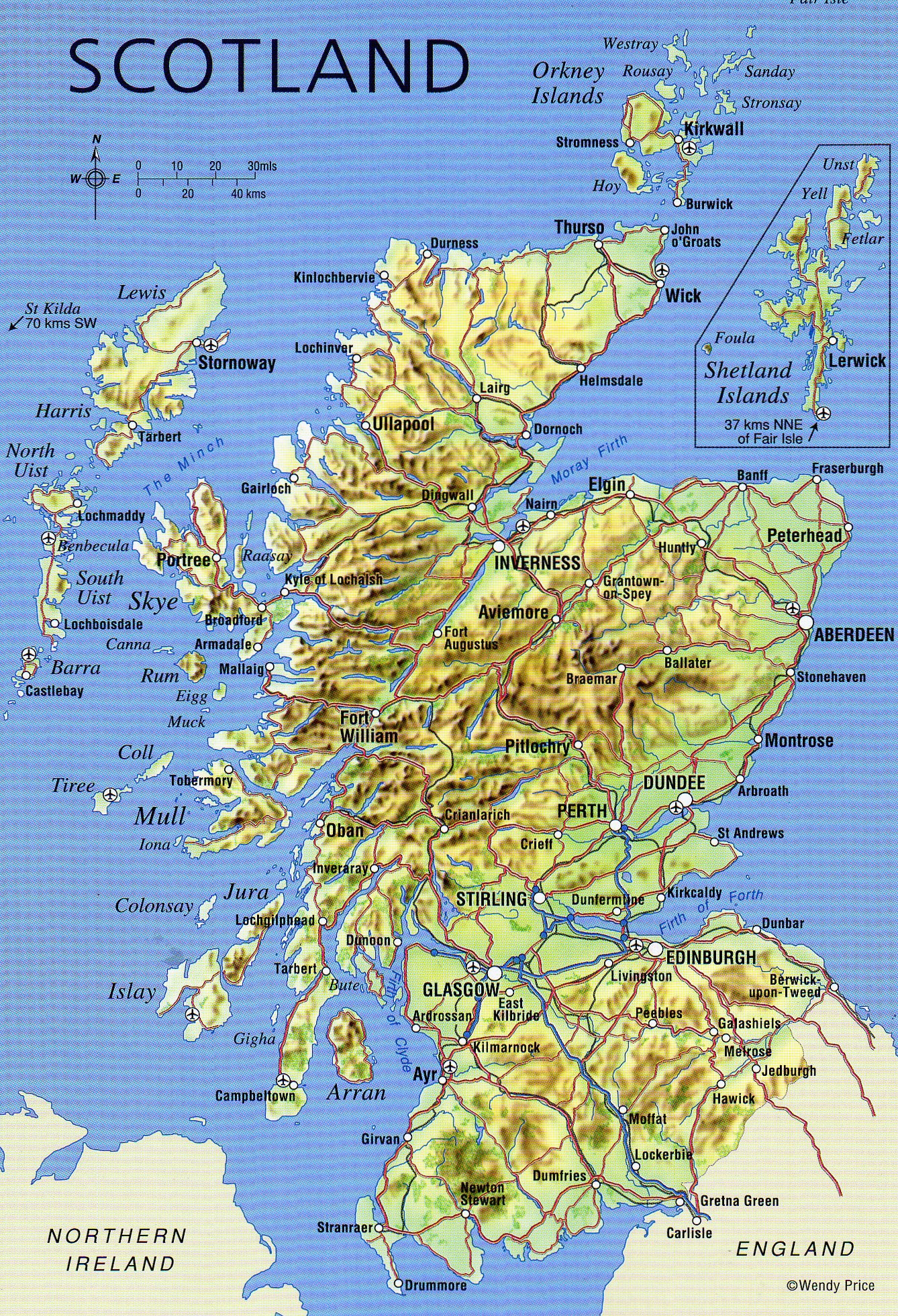 Large Detailed Map Of Scotland With Relief Roads Major Cities 