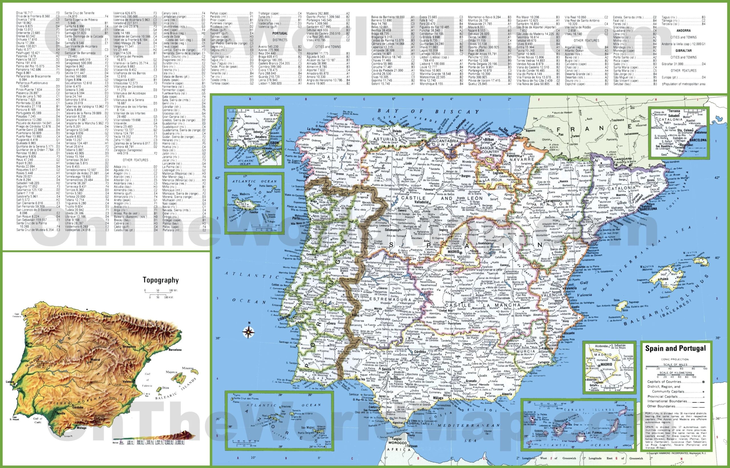 Large Detailed Map Of Spain And Portugal With Cities And Towns 