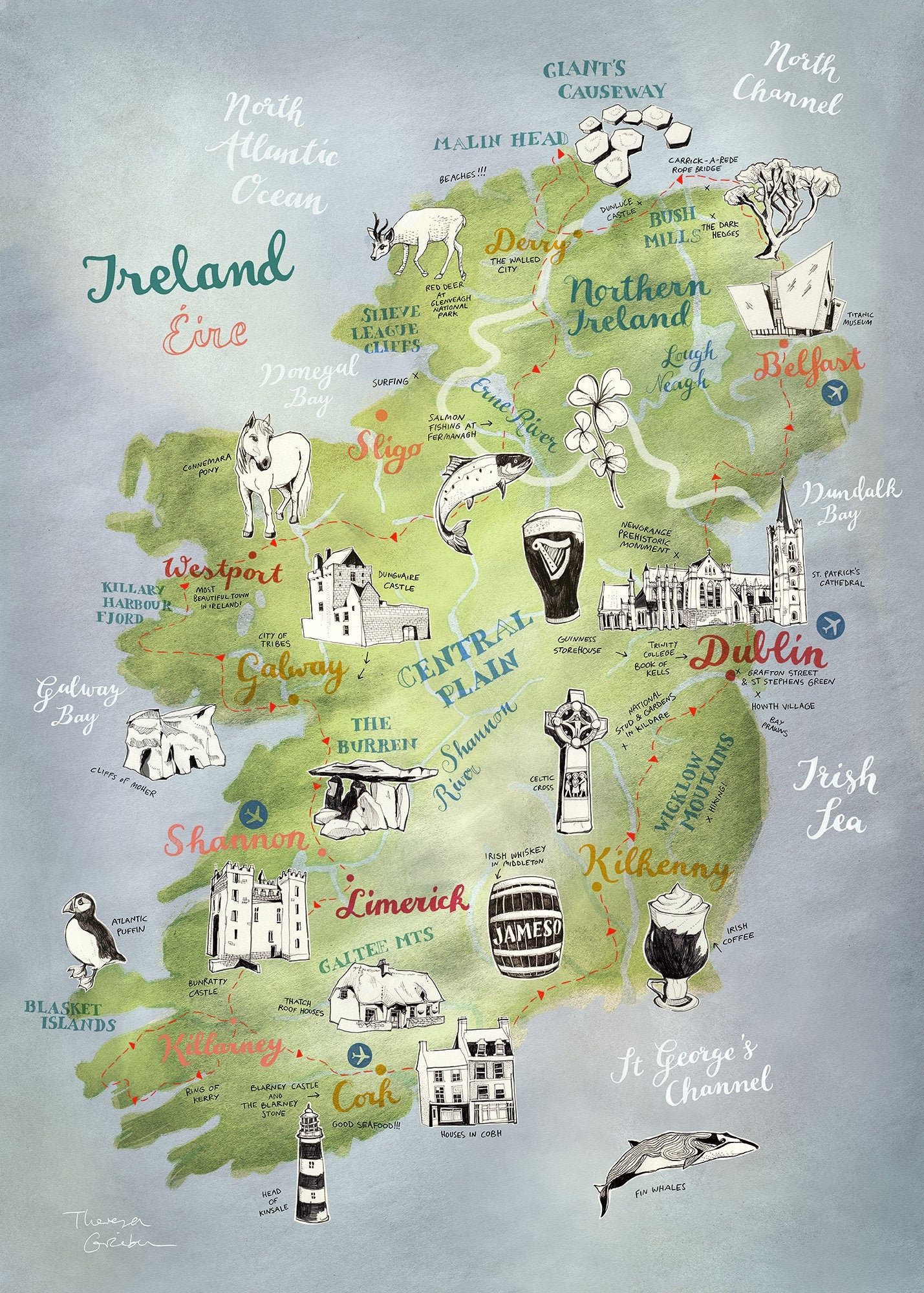 Large Print Ireland Map Ireland Poster Large Ireland Art Saint Patricks Day Decor Illustrated Map Irish Map Travel Map Farewell Gift Etsy Ireland
