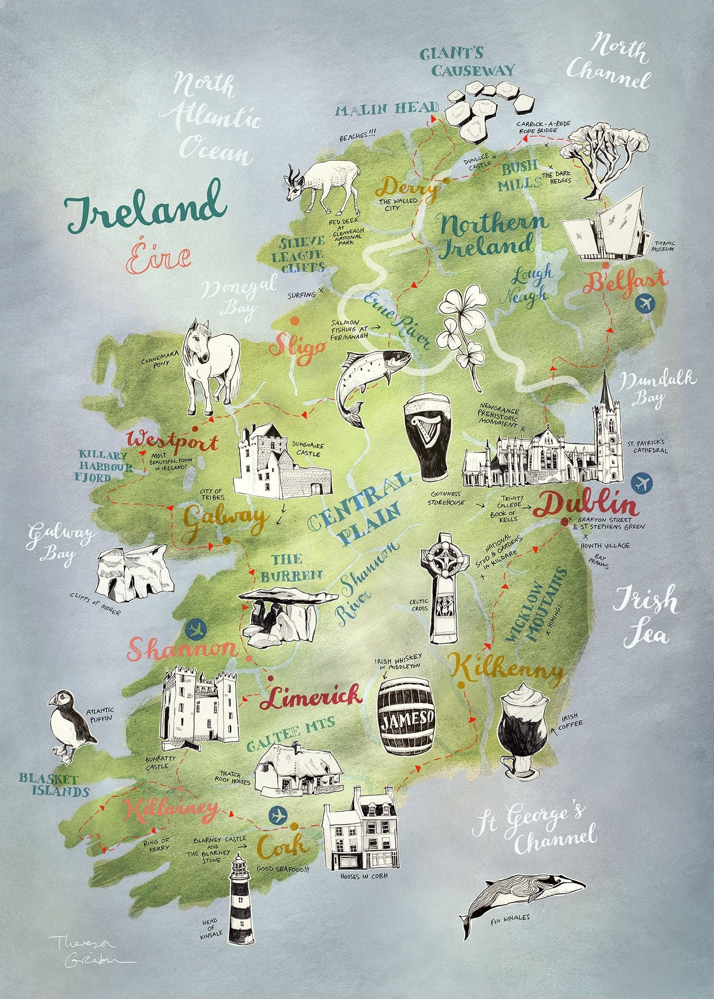 Large Print Ireland Map Ireland Poster Large Ireland Art Saint Patricks Day Decor Illustrated Map Irish Map Travel Map Farewell Gift Etsy Ireland