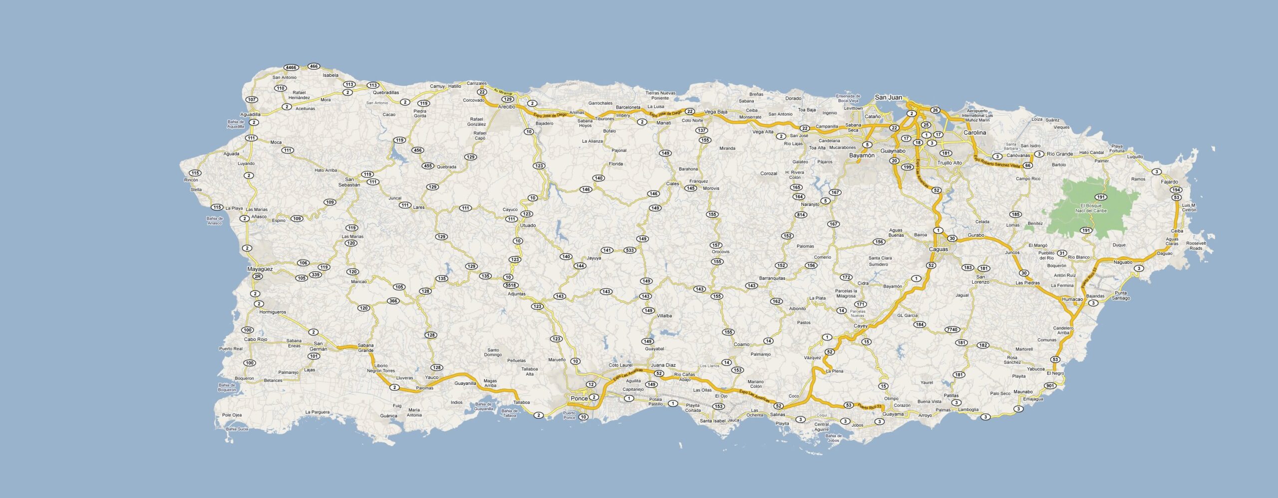 Large Road Map Of Puerto Rico With Cities Puerto Rico North America Mapsland Maps Of The World