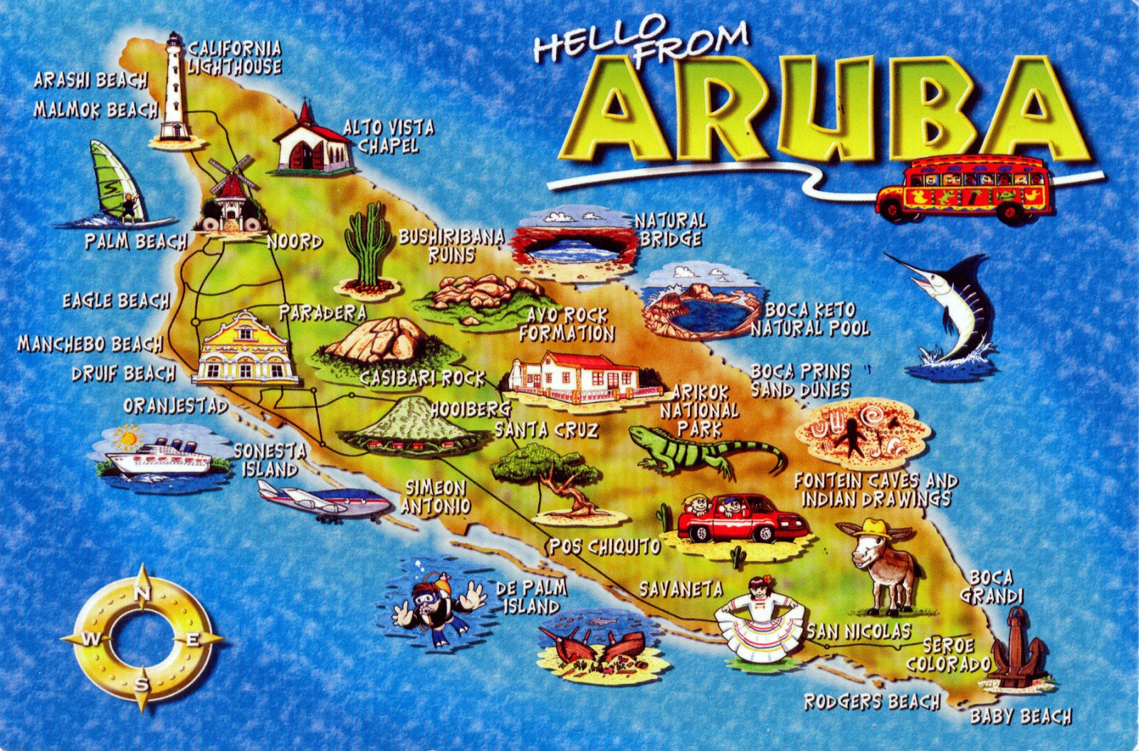 Large Tourist Illustrated Map Of Aruba Aruba North America Mapsland Maps Of The World
